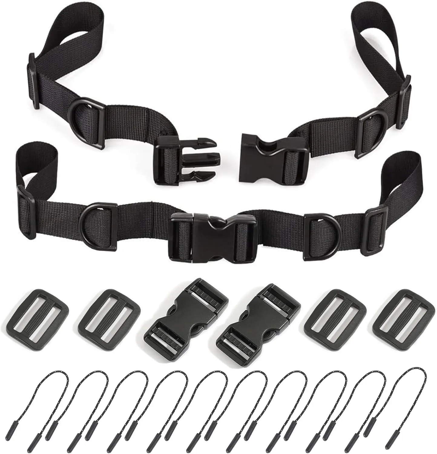 2 Pack Backpack Chest Straps,with 2 Quick Release Buckle,4 Slide Clips 10 Zipper pulls-Black US223