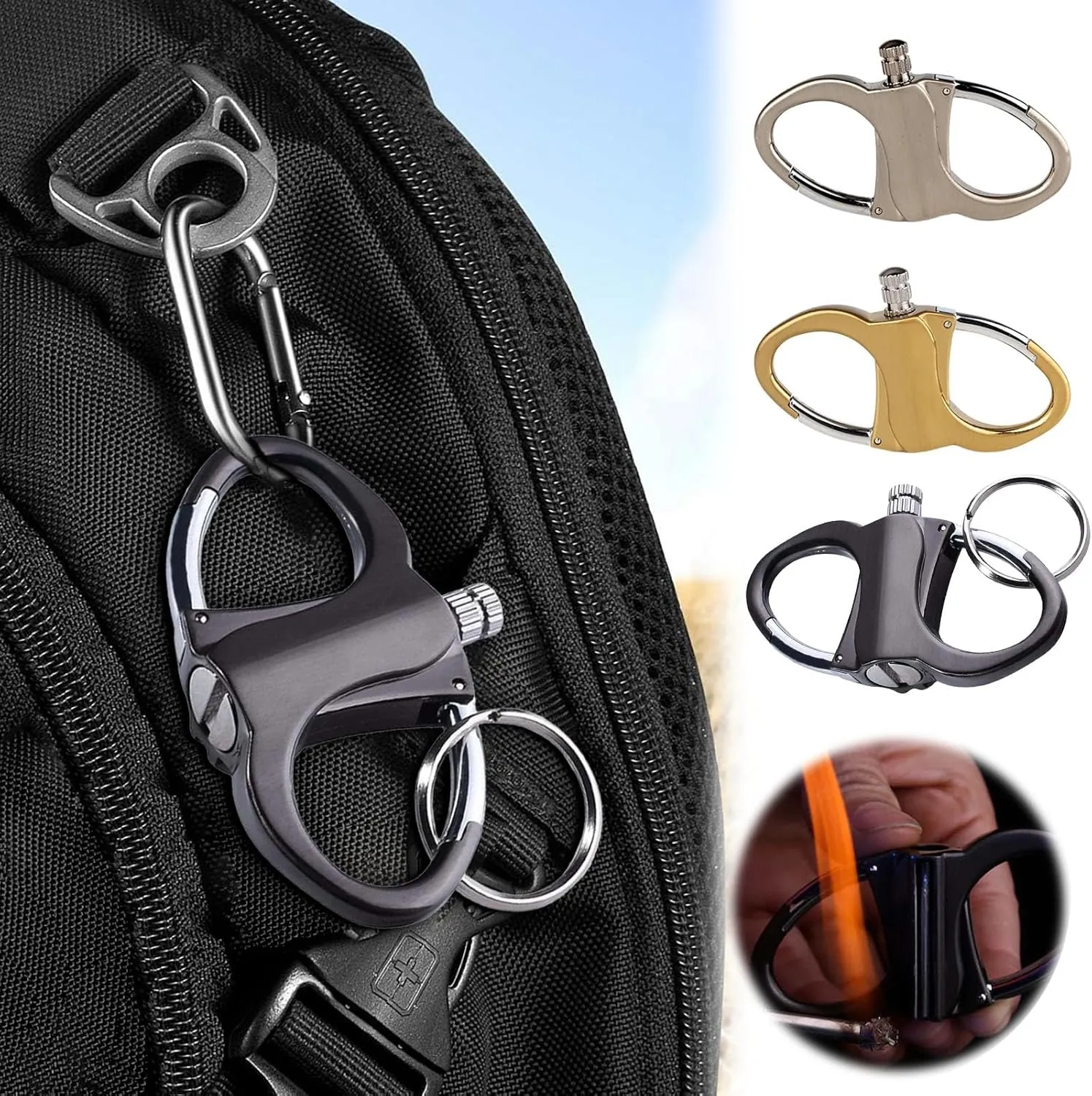 2025 Upgrade Metal Keychain Lighter - Lighter Hidden in Key Chain Permanent Match Waterproof Fire Starter Key Ring for Outdoor Car and Home (2, Black)