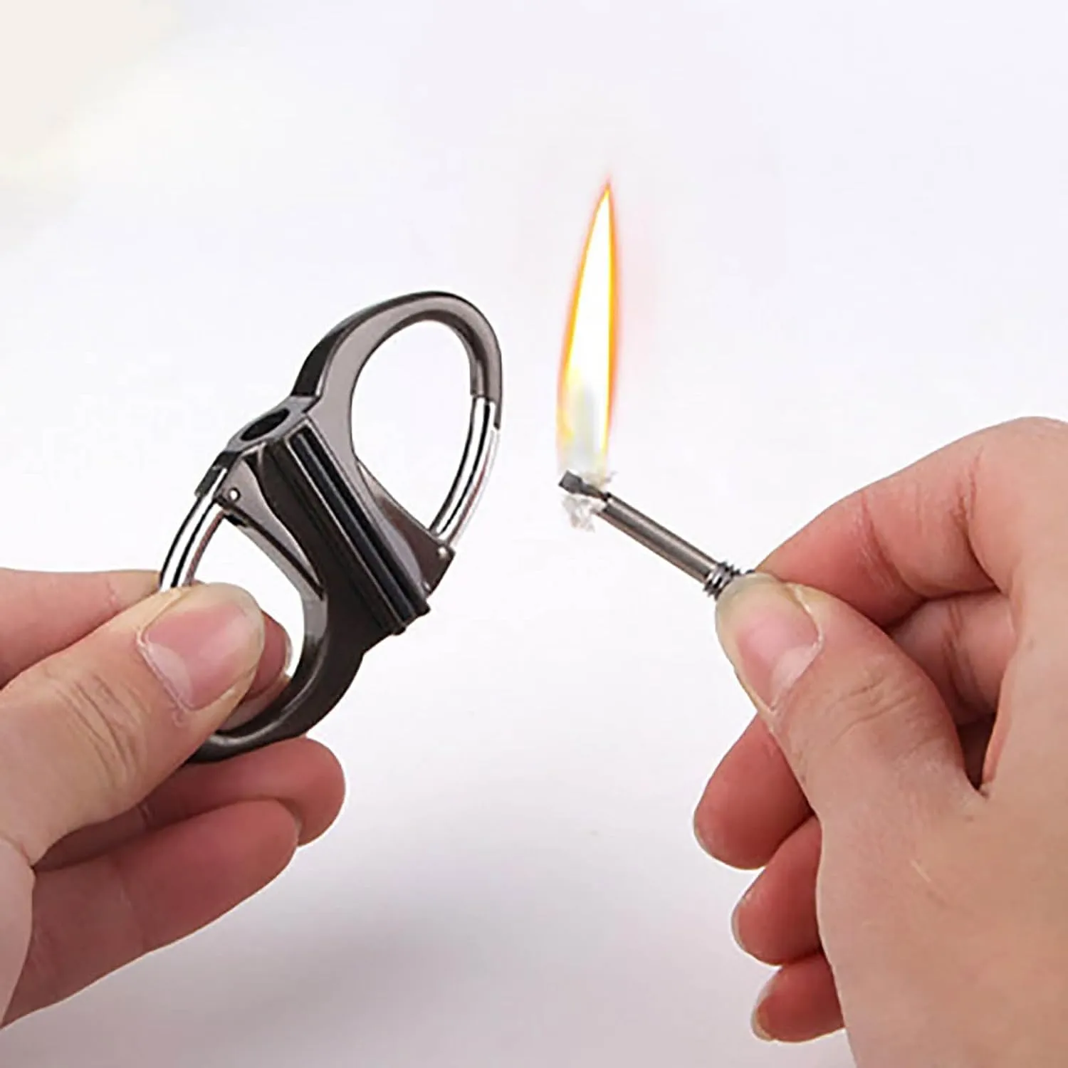 2025 Upgrade Metal Keychain Lighter - Lighter Hidden in Key Chain Permanent Match Waterproof Fire Starter Key Ring for Outdoor Car and Home (2, Black)