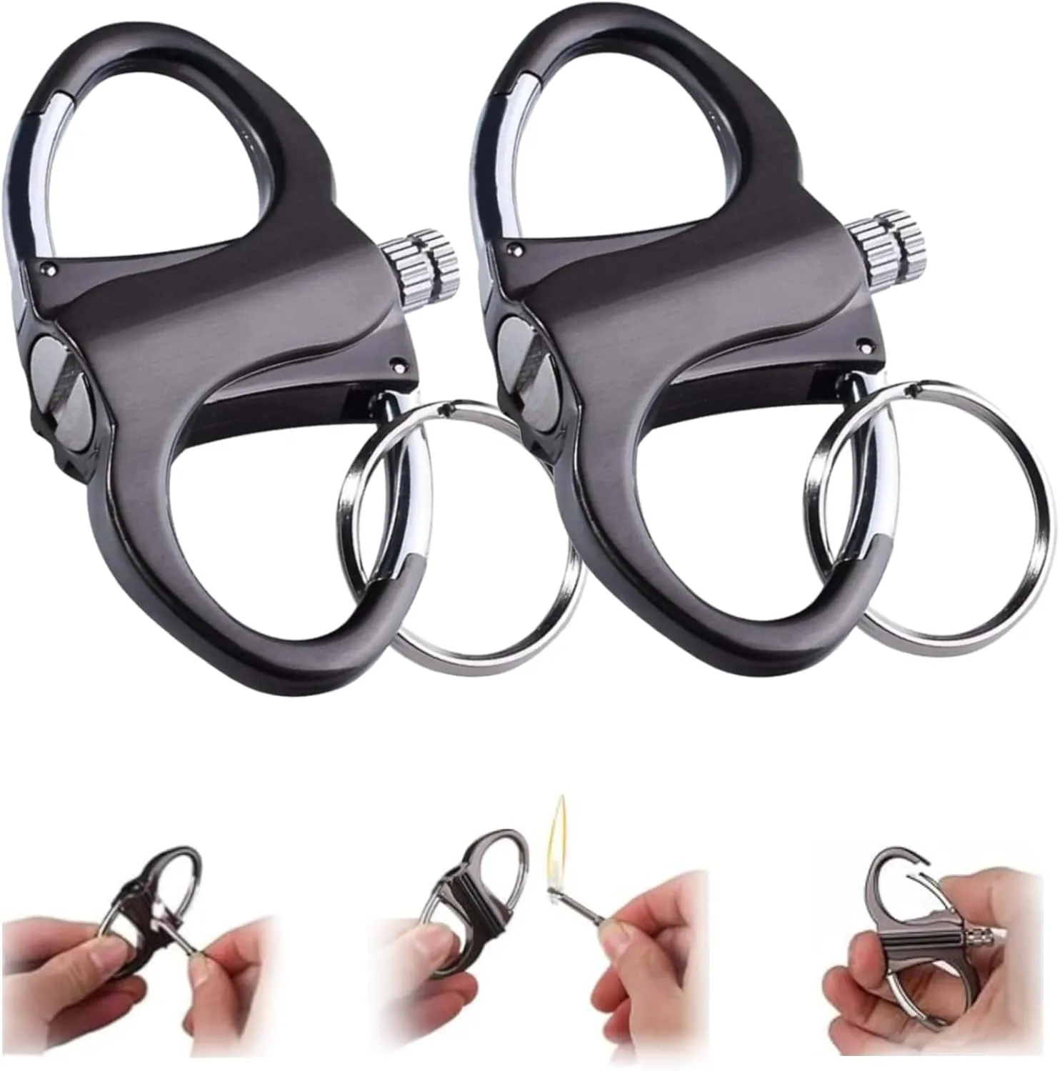 2025 Upgrade Metal Keychain Lighter - Lighter Hidden in Key Chain Permanent Match Waterproof Fire Starter Key Ring for Outdoor Car and Home (2, Black)