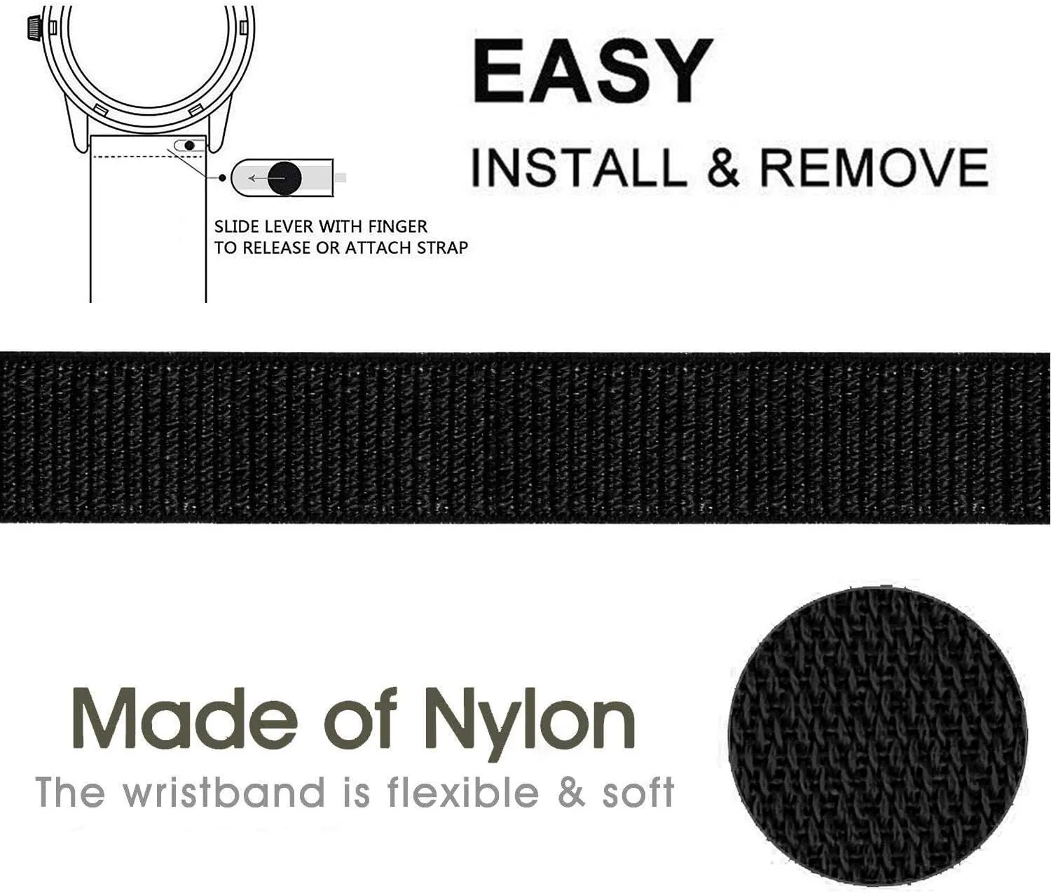 20mm Quick Release Watch Band for Garmin Venu 2 Plus/Vivoactive 3 / Venu Sq/Venu, Nylon Loop Soft Breathable Wristband Strap for Samsung Galaxy Watch 4 40mm/44mm