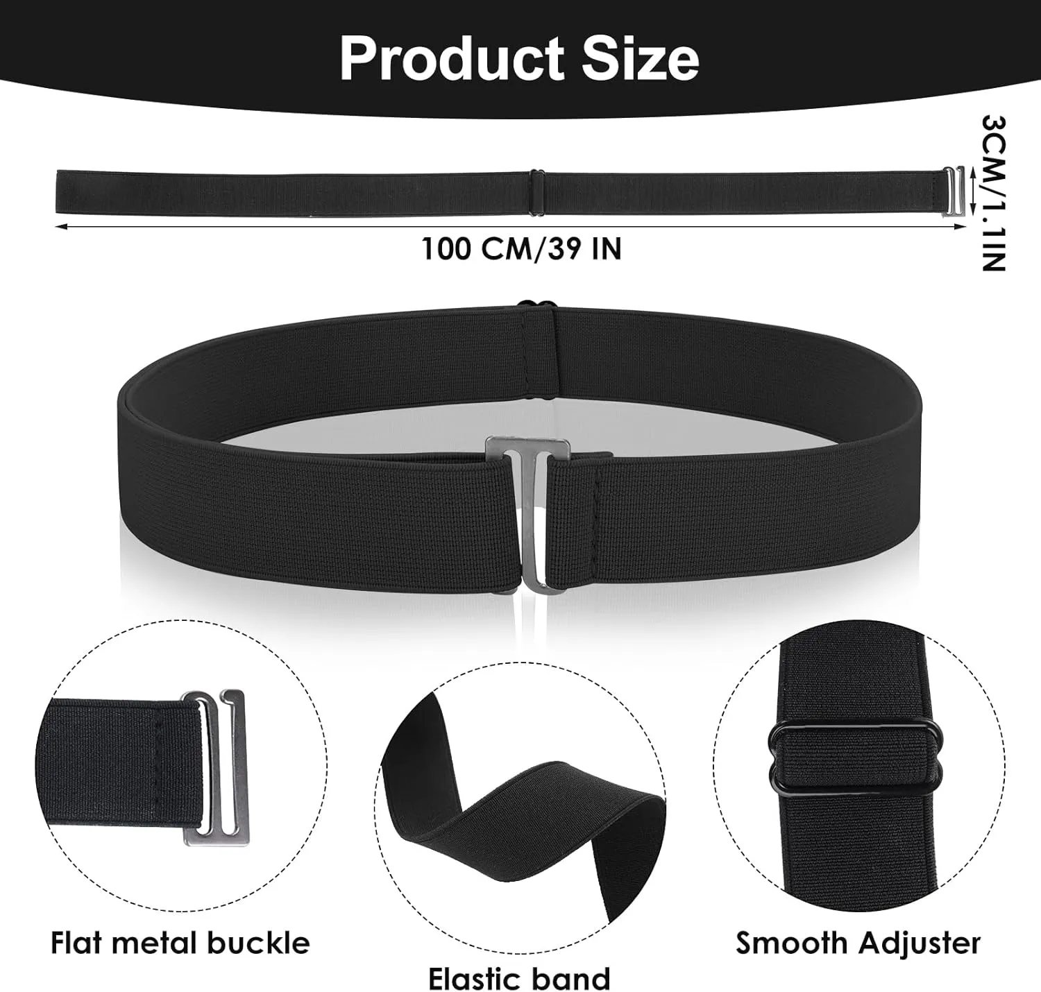 2PCS No Show Women's Stretch Belt Invisible No Show Invisible Belt Women Elastic Stretch Waist Belt With Flat Buckle