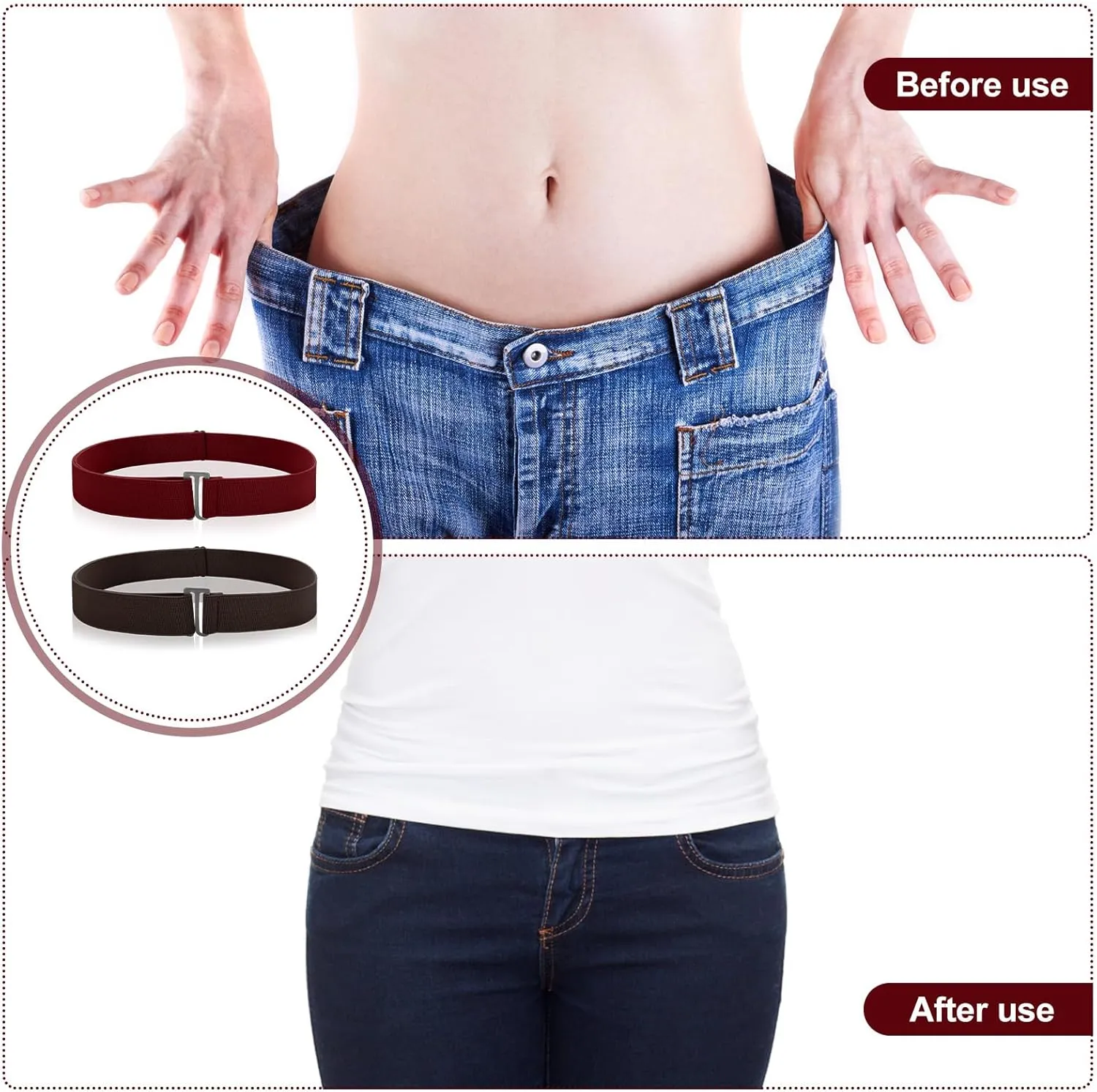 2PCS No Show Women's Stretch Belt Invisible No Show Invisible Belt Women Elastic Stretch Waist Belt With Flat Buckle