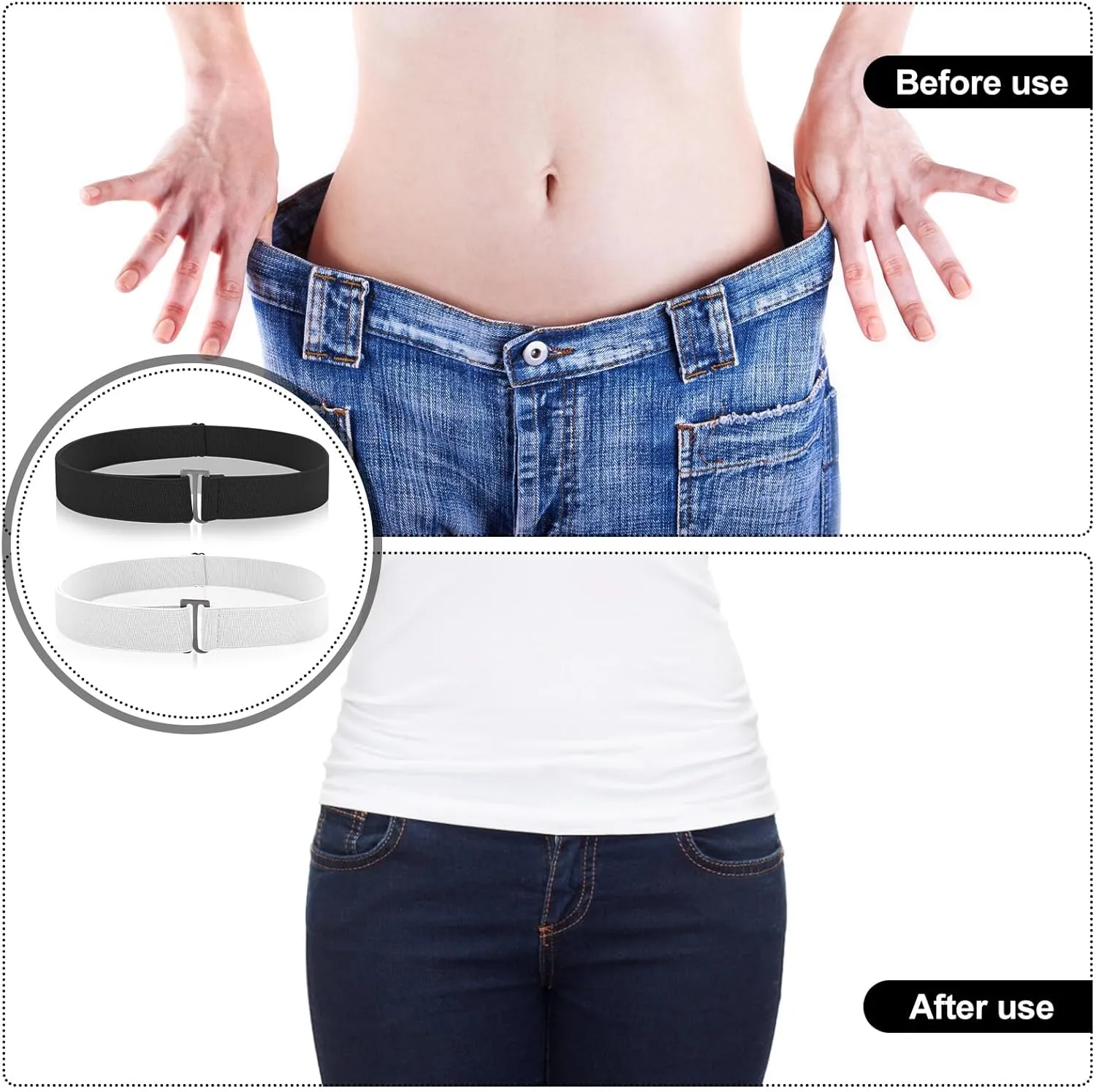 2PCS No Show Women's Stretch Belt Invisible No Show Invisible Belt Women Elastic Stretch Waist Belt With Flat Buckle