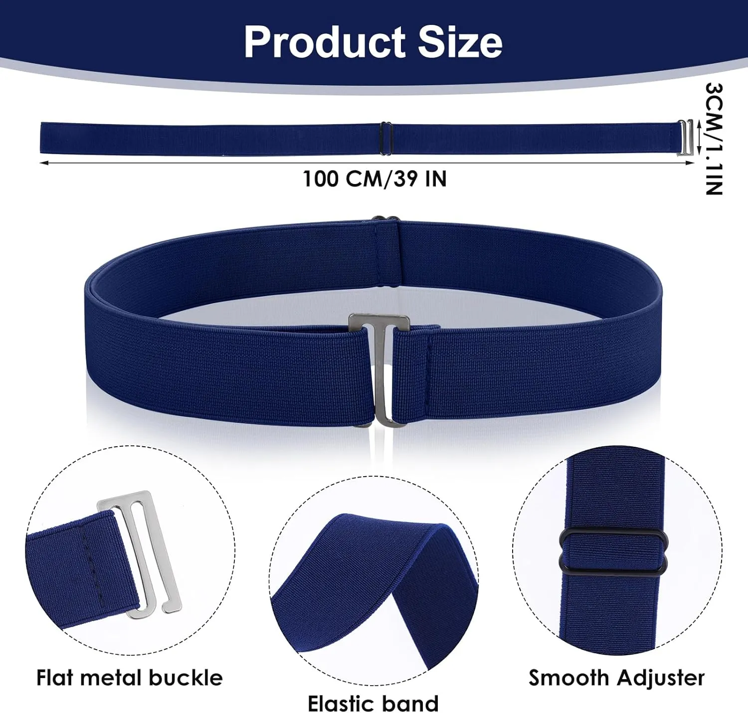 2PCS No Show Women's Stretch Belt Invisible No Show Invisible Belt Women Elastic Stretch Waist Belt With Flat Buckle