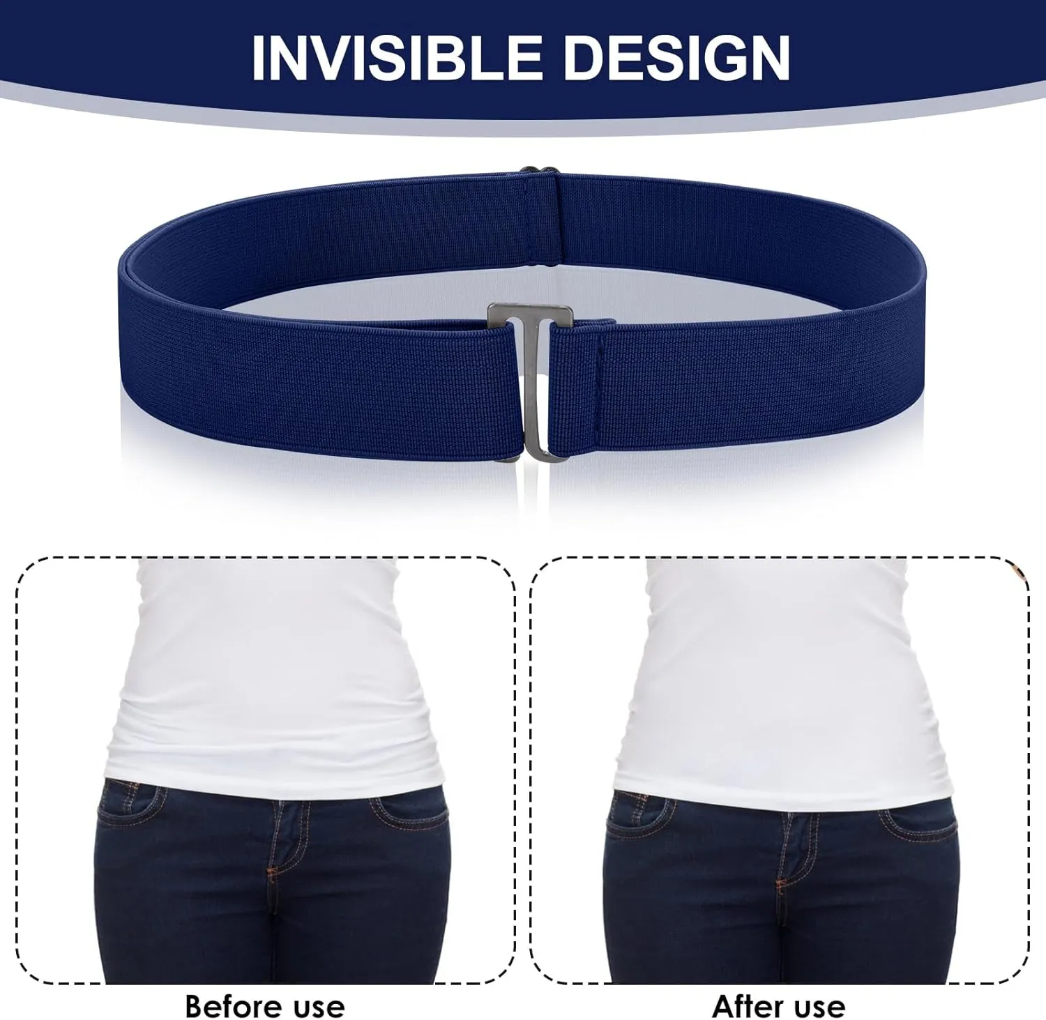 2PCS No Show Women's Stretch Belt Invisible No Show Invisible Belt Women Elastic Stretch Waist Belt With Flat Buckle
