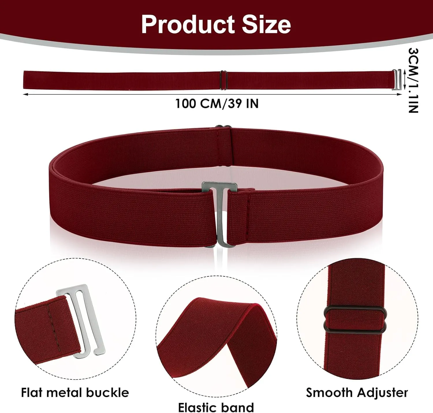 2PCS No Show Women's Stretch Belt Invisible No Show Invisible Belt Women Elastic Stretch Waist Belt With Flat Buckle