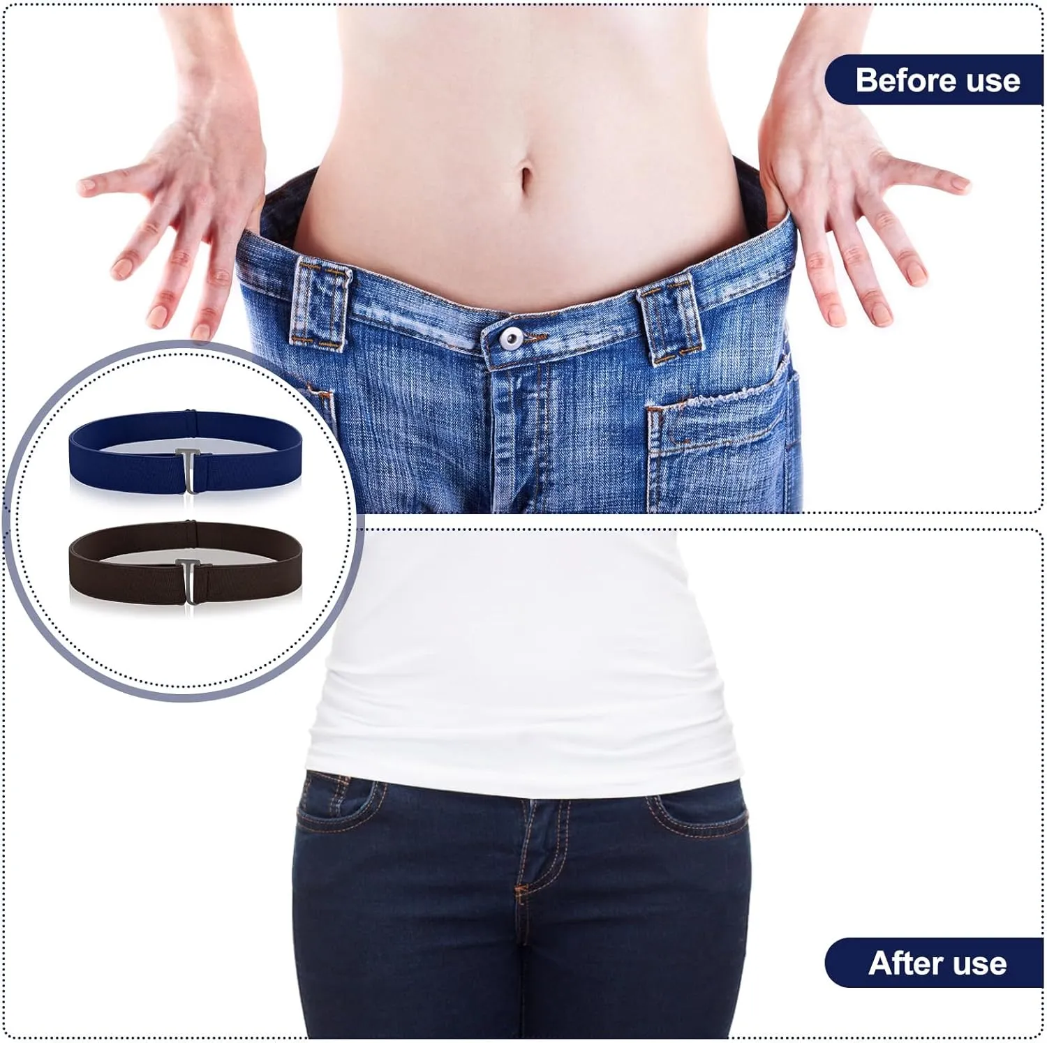 2PCS No Show Women's Stretch Belt Invisible No Show Invisible Belt Women Elastic Stretch Waist Belt With Flat Buckle