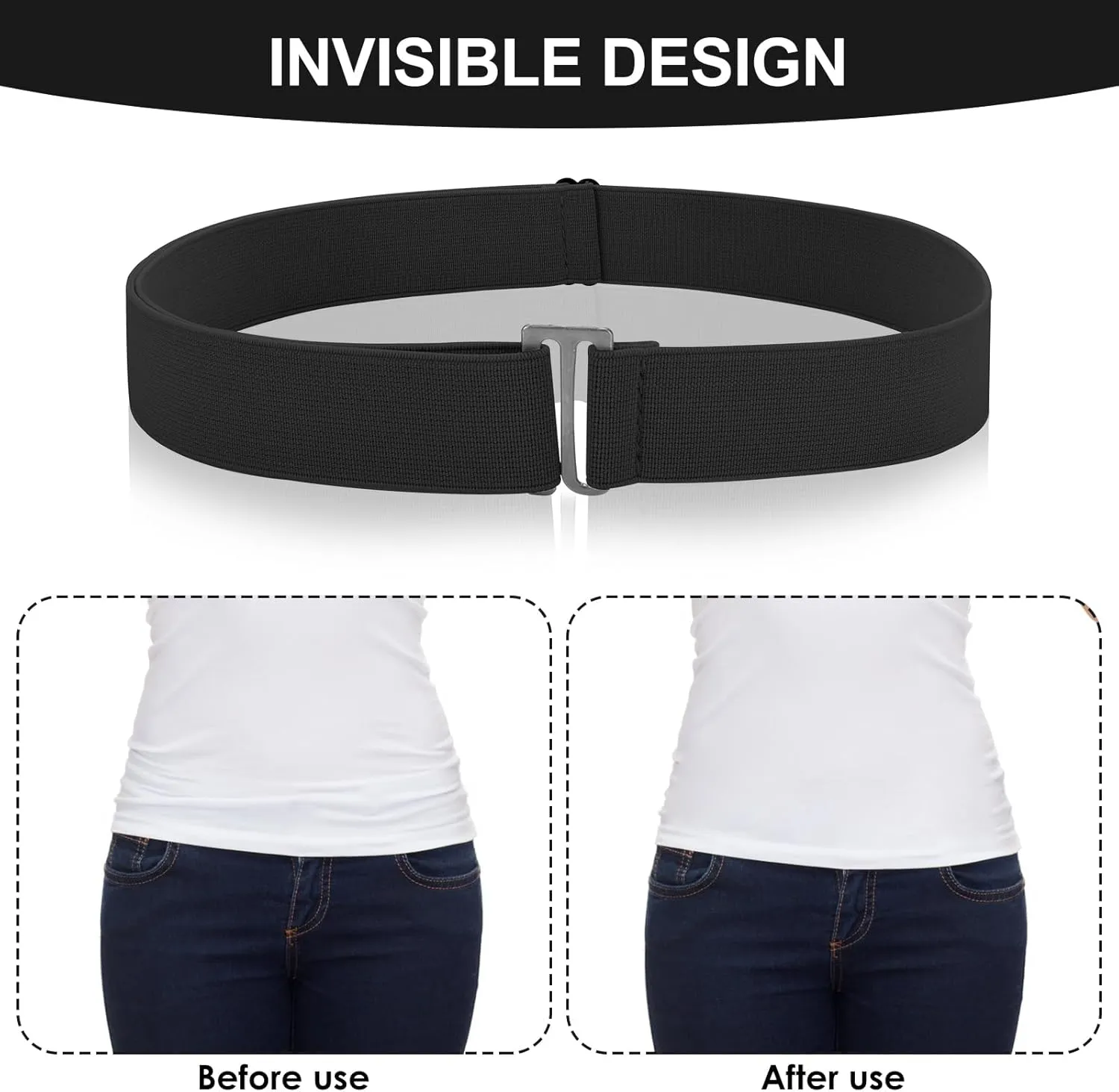 2PCS No Show Women's Stretch Belt Invisible No Show Invisible Belt Women Elastic Stretch Waist Belt With Flat Buckle