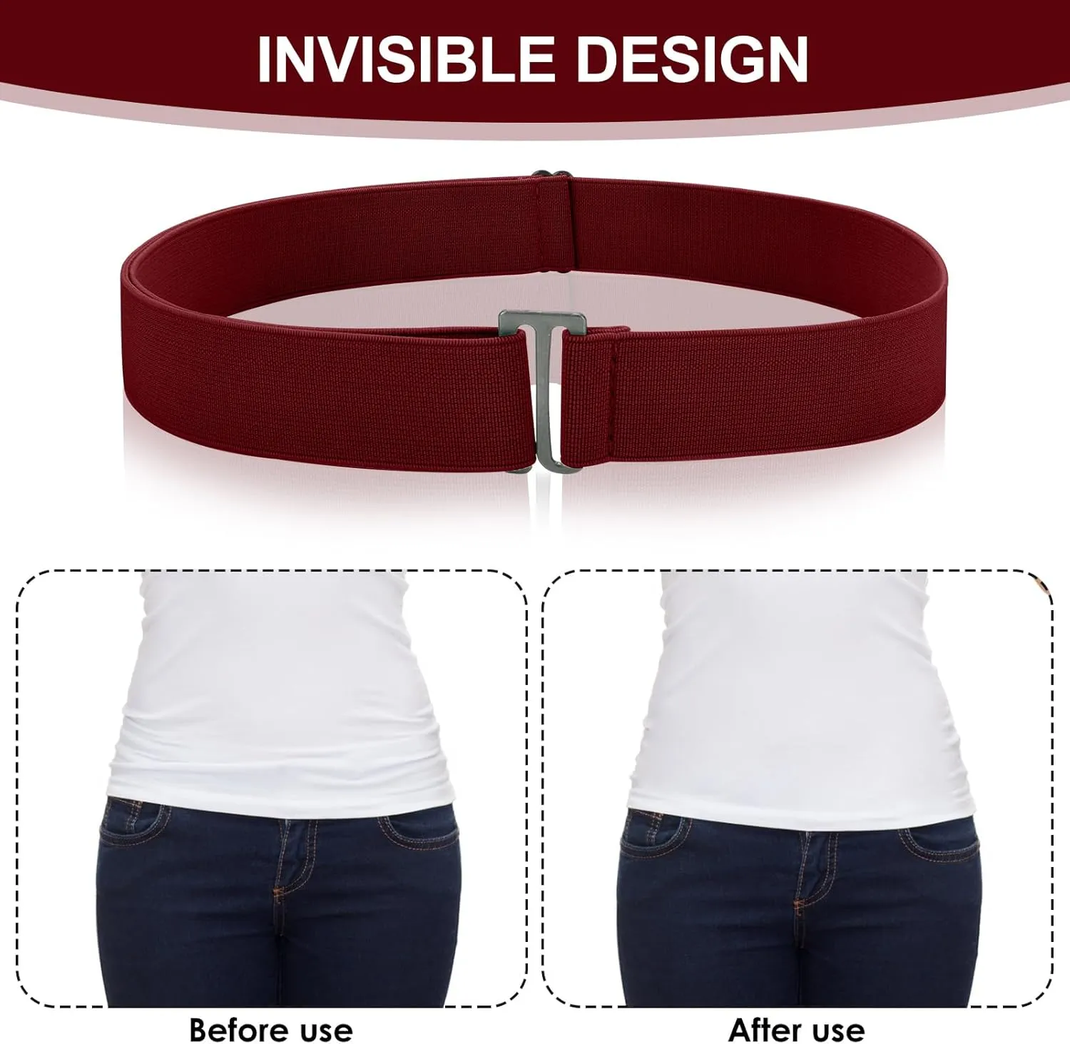 2PCS No Show Women's Stretch Belt Invisible No Show Invisible Belt Women Elastic Stretch Waist Belt With Flat Buckle