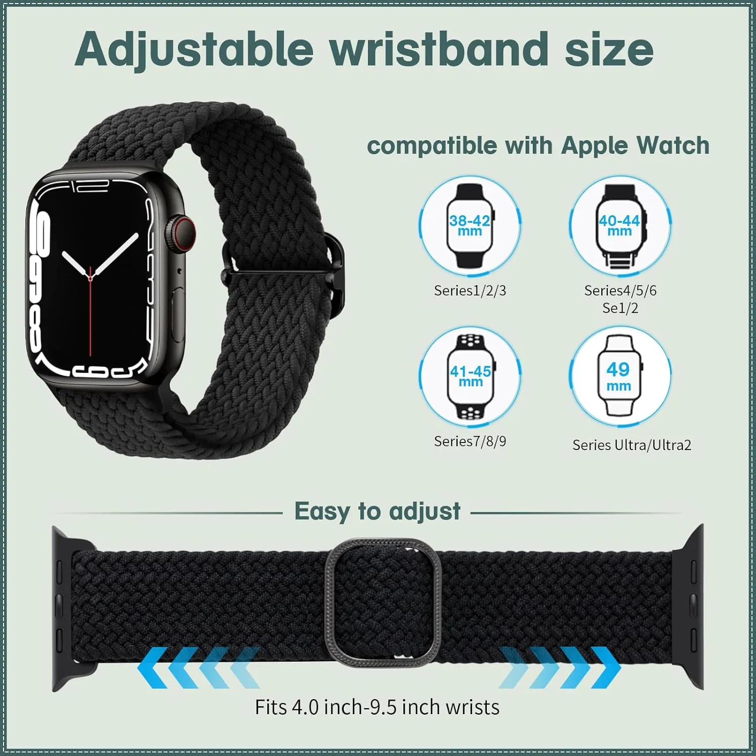 3 Pack Sporty Band Compatible with Apple Watch Bands 38mm 40mm 41mm 42mm 44mm 45mm 49mm for Women Men, Soft Braided Breathable Wristband Replacement Bands,Adjustable Replacement Band for iWatch Bands Series 9 8 7 6 5 4 3 2 1 SE Ultra
