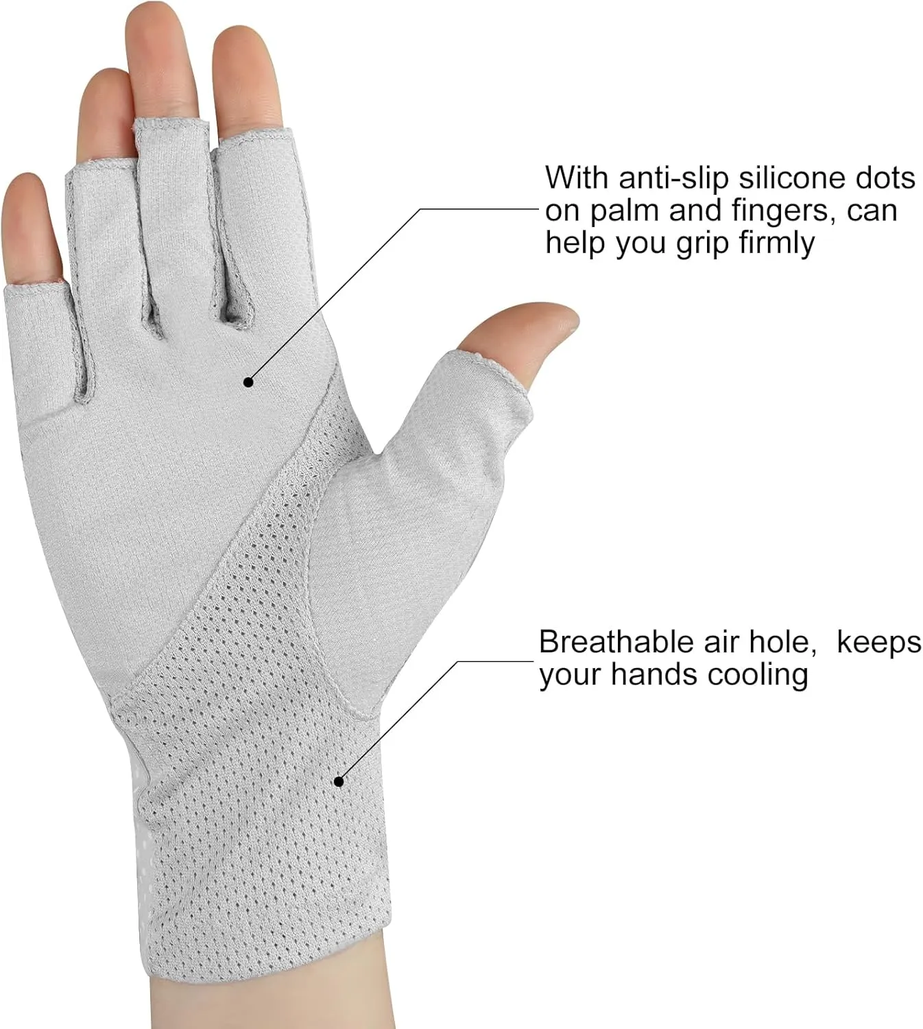 3 Pairs Sun UV Protection Gloves Non Slip Cotton Fingerless Driving Cycling Biking Nail Manicure Gloves for Women
