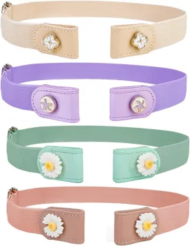 4 Pieces Buckle Free Stretch Belt Comfortable Invisible Elastic Belt Adjustable Belt