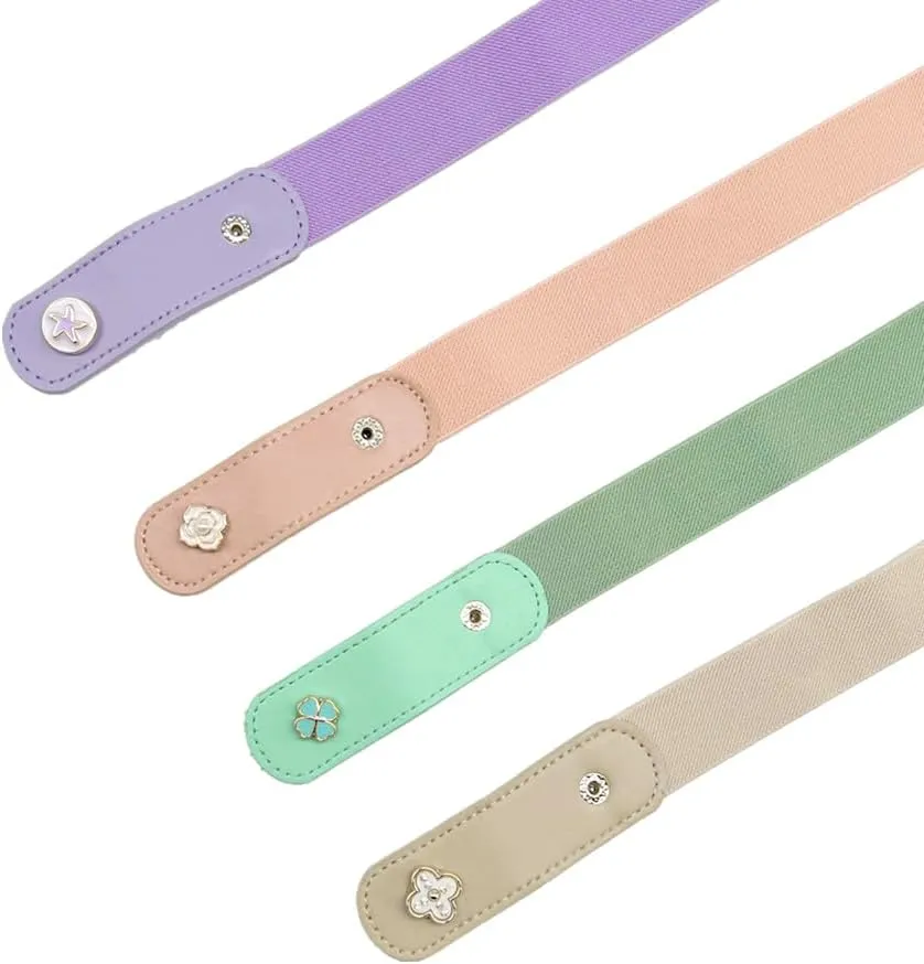 4 Pieces Buckle Free Stretch Belt Comfortable Invisible Elastic Belt Adjustable Belt