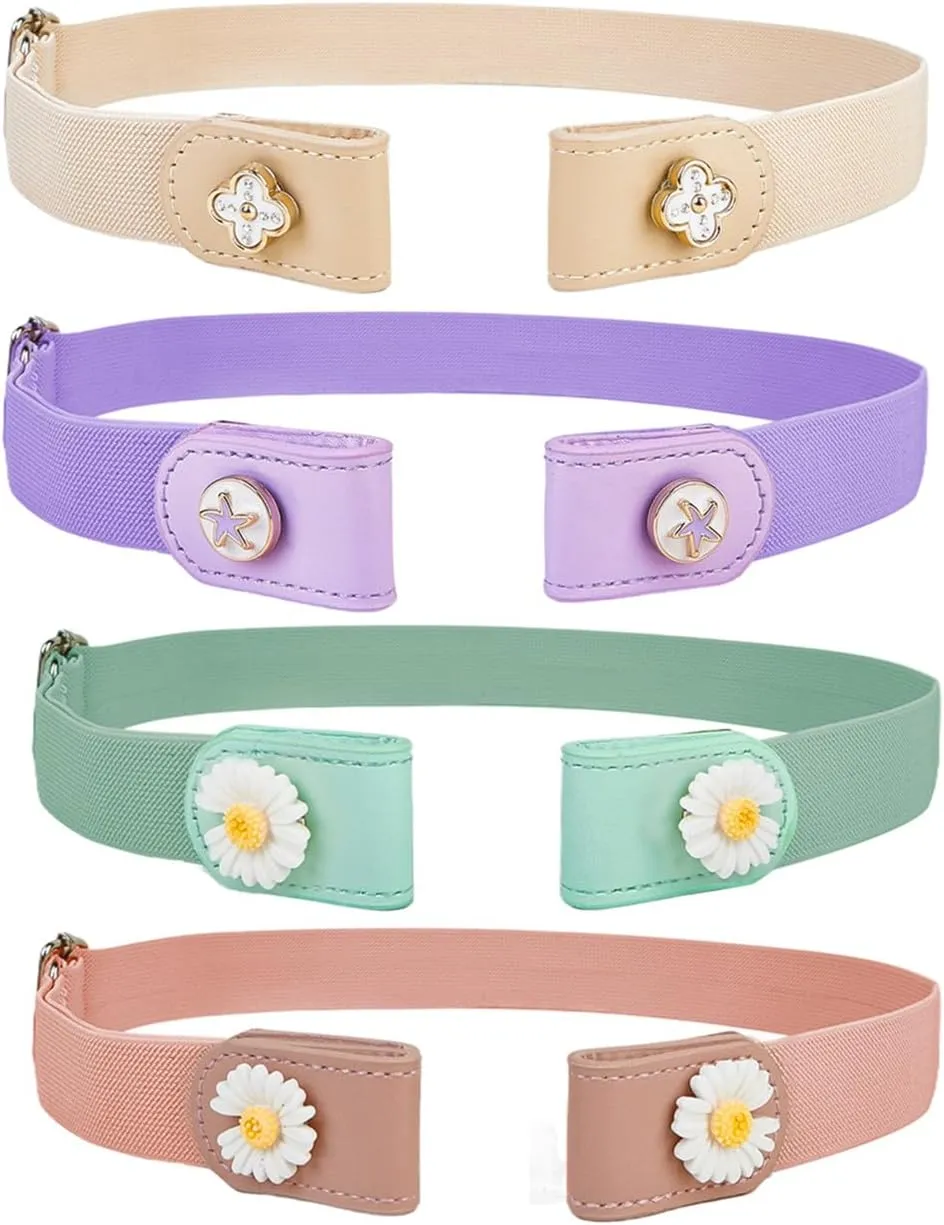 4 Pieces Buckle Free Stretch Belt Comfortable Invisible Elastic Belt Adjustable Belt