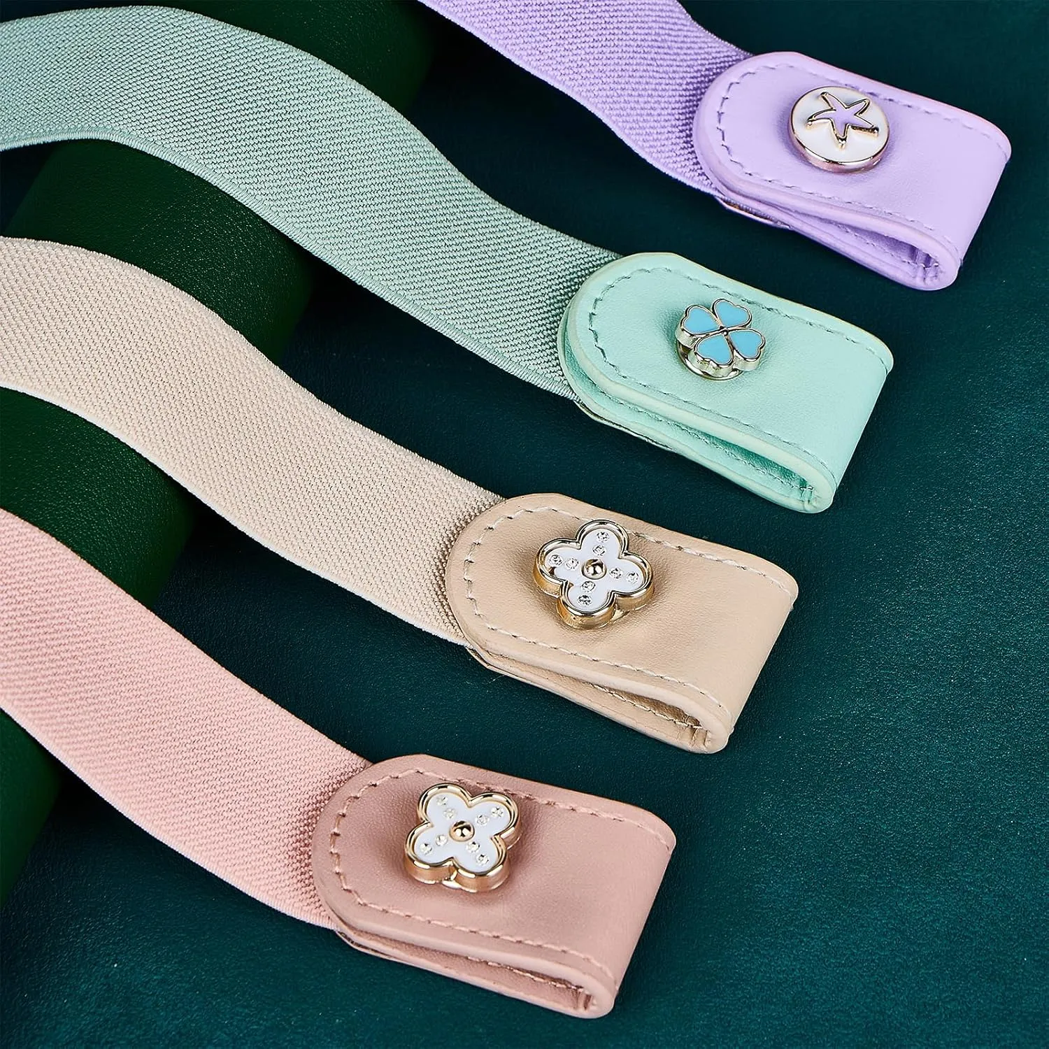 4 Pieces Buckle Free Stretch Belt Comfortable Invisible Elastic Belt Adjustable Belt