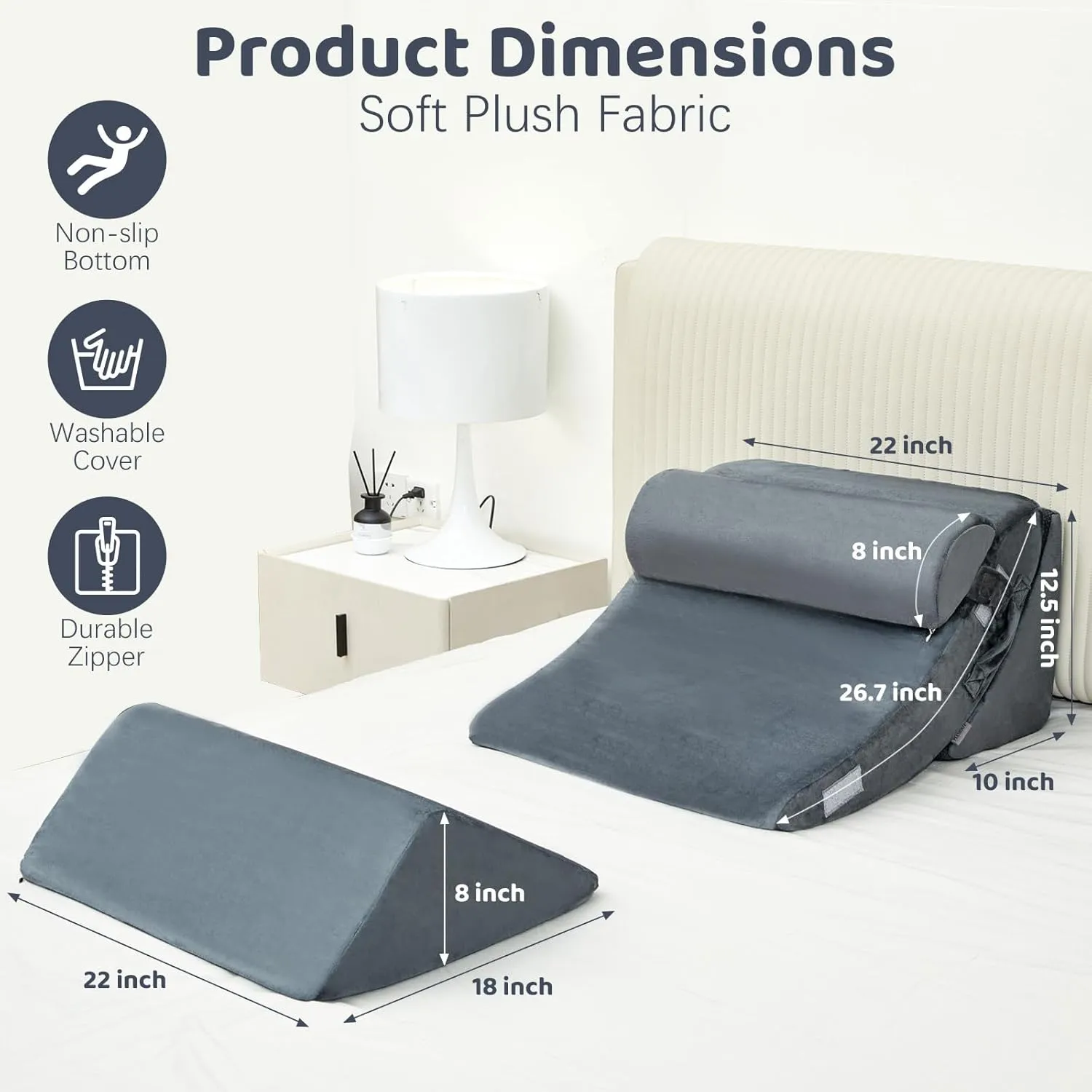 4pcs Bed Wedge Pillow Post Surgery,Wedge Pillow for Sleep apnea for Relief of Body Back and Leg Pain,Acid Reflux and Anti-snoring.