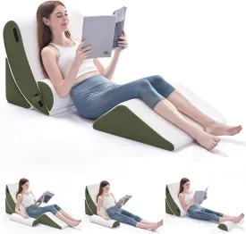 4PCS Orthopedic Bed Wedge Pillow Set for Sleeping, Post Surgery Foam Support Pillow for Back, Neck, Leg Pain Relief and Acid Reflux, Comfortable Adjustable Sitting Back Pillow Green