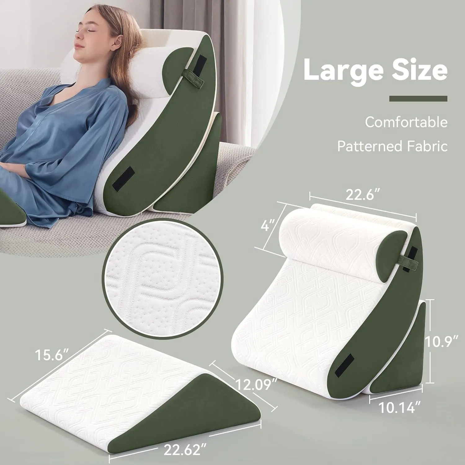 4PCS Orthopedic Bed Wedge Pillow Set for Sleeping, Post Surgery Foam Support Pillow for Back, Neck, Leg Pain Relief and Acid Reflux, Comfortable Adjustable Sitting Back Pillow Green