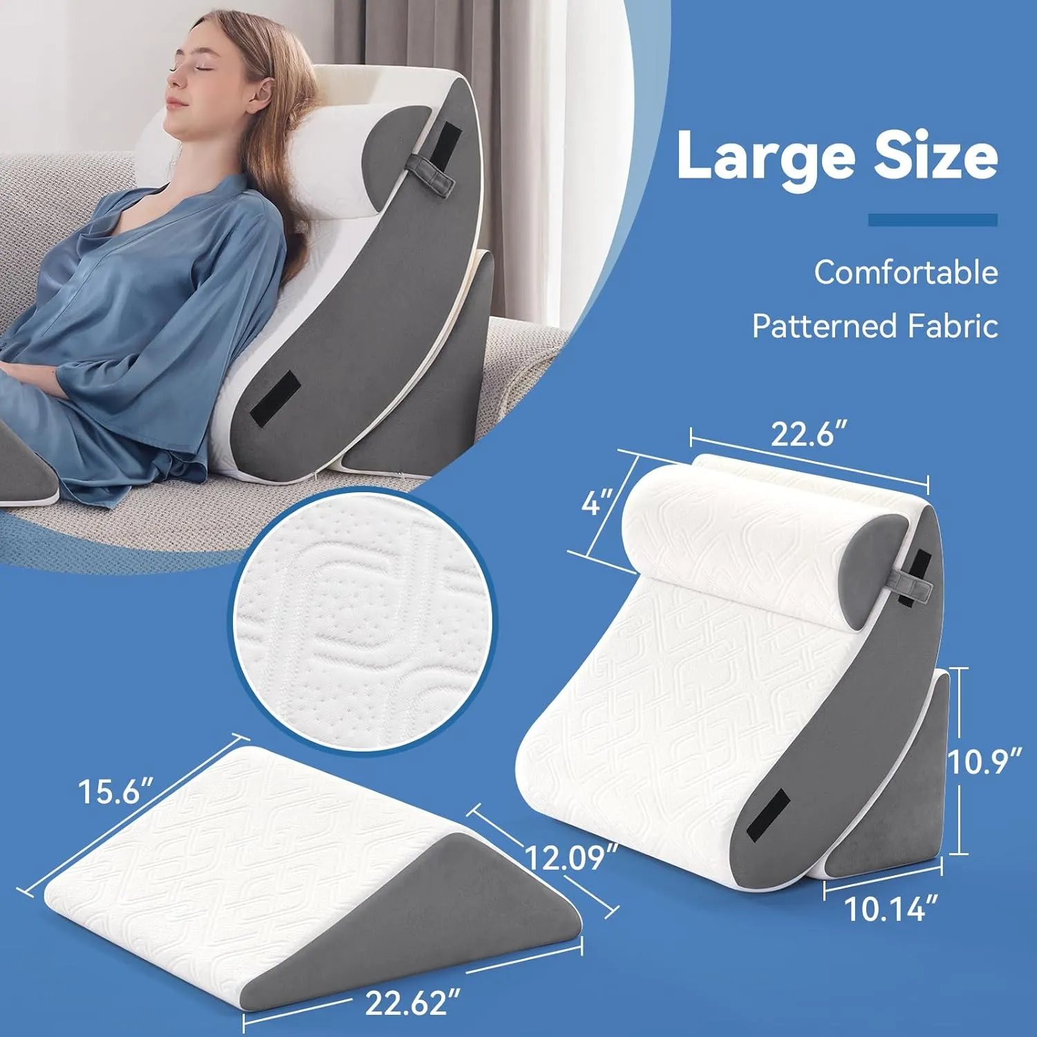 4PCS Orthopedic Bed Wedge Pillow Set for Sleeping, Post Surgery Foam Support Pillow for Back, Neck, Leg Pain Relief and Acid Reflux, Comfortable Adjustable Sitting Back Pillow Grey