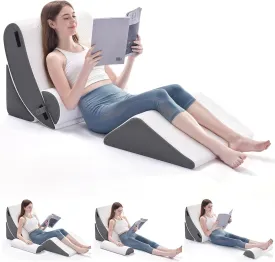4PCS Orthopedic Bed Wedge Pillow Set for Sleeping, Post Surgery Foam Support Pillow for Back, Neck, Leg Pain Relief and Acid Reflux, Comfortable Adjustable Sitting Back Pillow Grey