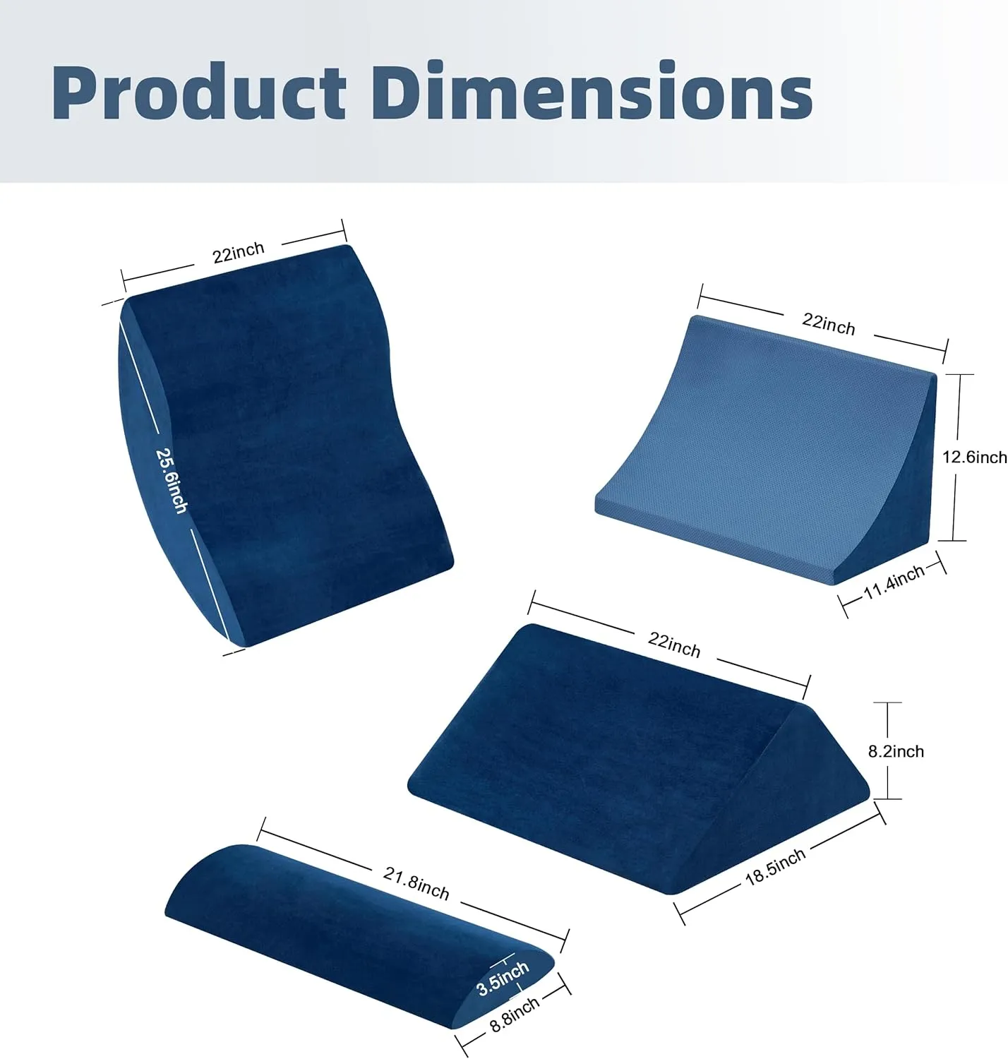 4pcs Orthopedic Wedge Pillow Set, Adjustable Bed Wedge Pillow for Sleeping, Post Surgery, Wedge Pillow for Neck, Back, Knee & Leg Pain Relief, Memory Foam Pillow for Acid Reflux, GERD, Blue