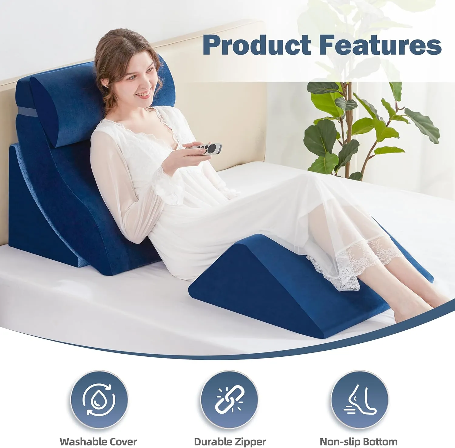 4pcs Orthopedic Wedge Pillow Set, Adjustable Bed Wedge Pillow for Sleeping, Post Surgery, Wedge Pillow for Neck, Back, Knee & Leg Pain Relief, Memory Foam Pillow for Acid Reflux, GERD, Blue
