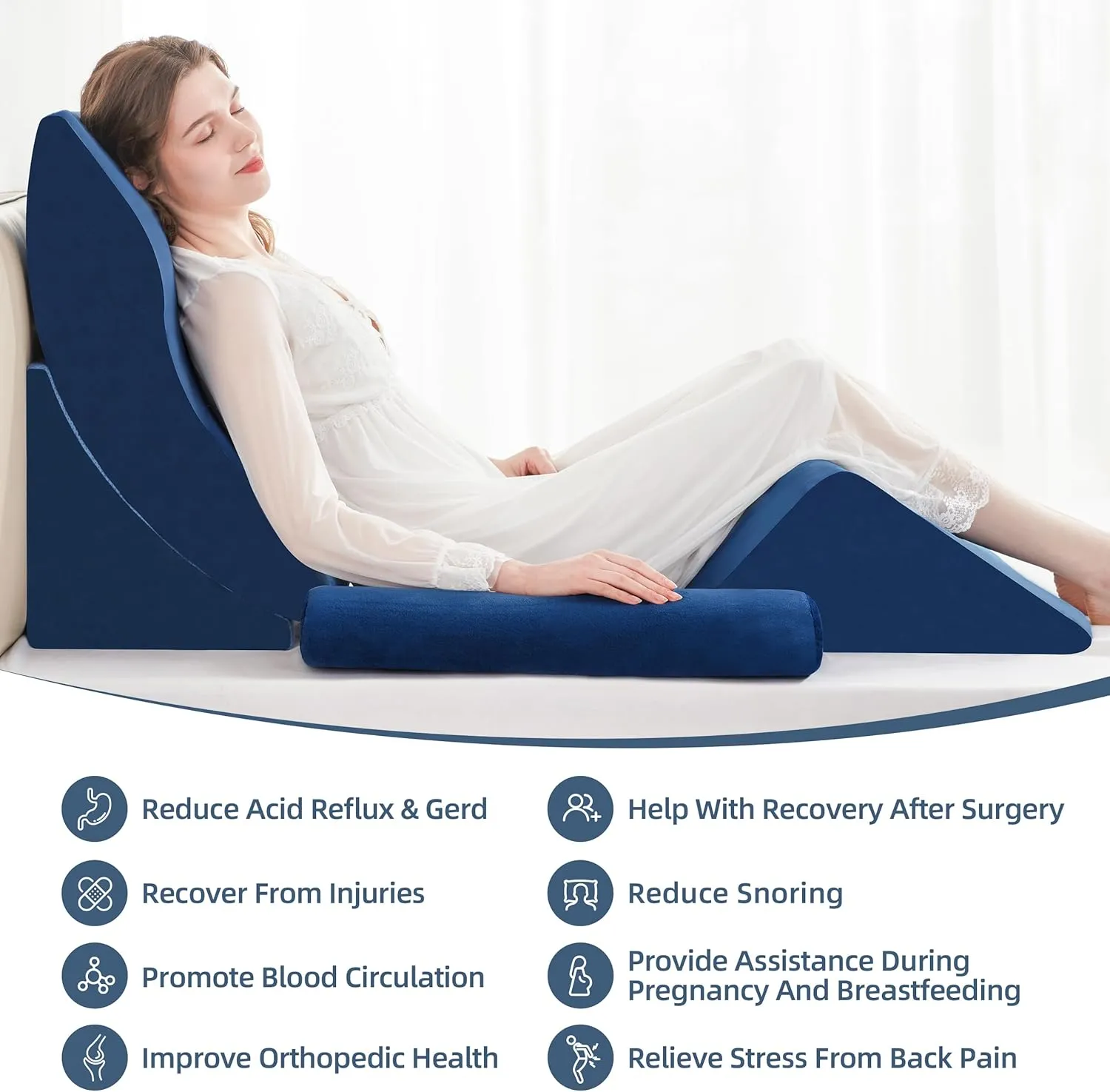 4pcs Orthopedic Wedge Pillow Set, Adjustable Bed Wedge Pillow for Sleeping, Post Surgery, Wedge Pillow for Neck, Back, Knee & Leg Pain Relief, Memory Foam Pillow for Acid Reflux, GERD, Blue