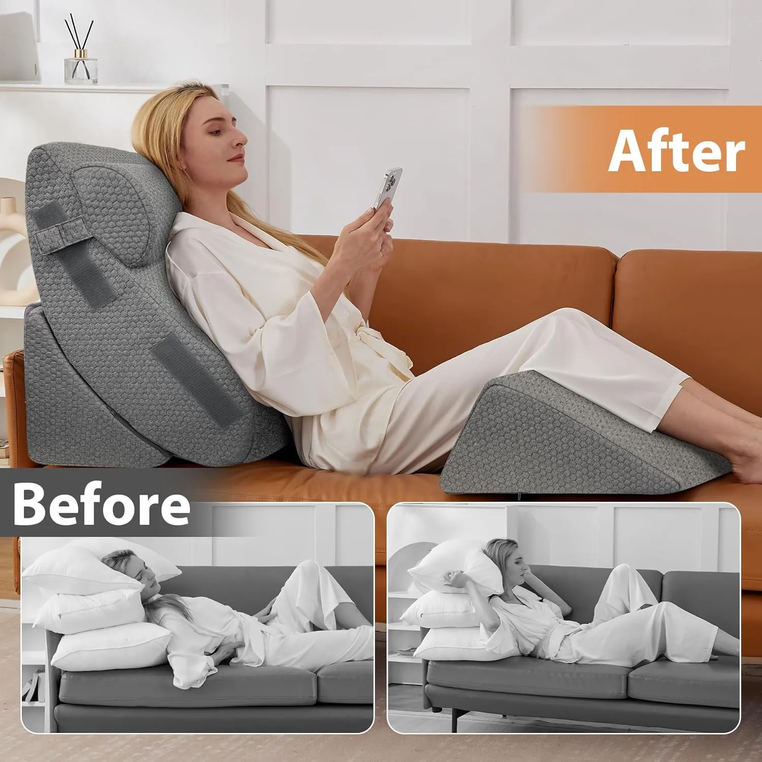 4PCS Wedge Pillow Set for After Surgery, Orthopedic Bed Wedge Pillow for Back Pain Relief, Sitting up in Bed,Recovery, Acid Reflux, Snoring, Body Pillow for Sleeping,Leg,Shoulder Support, Dark Grey