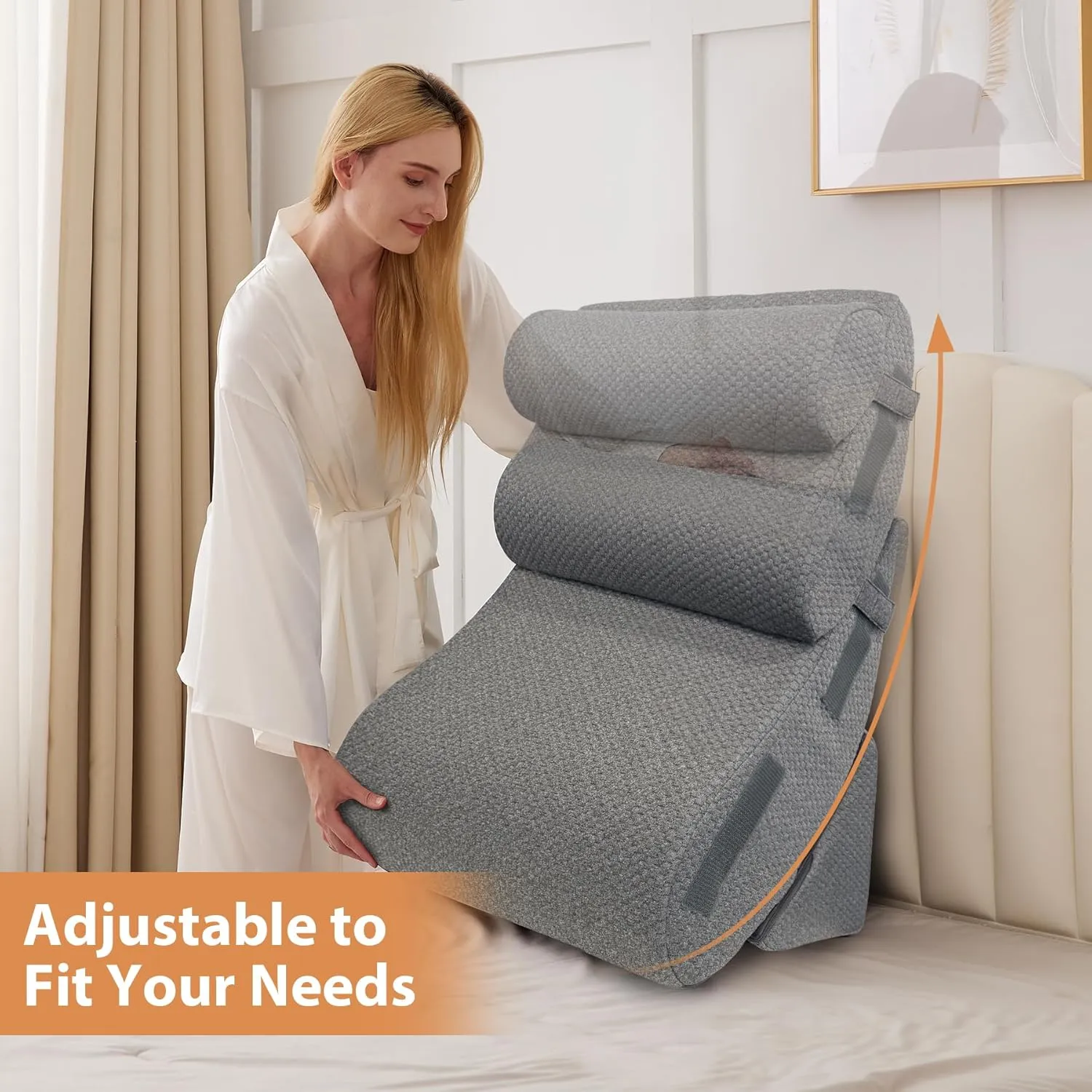 4PCS Wedge Pillow Set for After Surgery, Orthopedic Bed Wedge Pillow for Back Pain Relief, Sitting up in Bed,Recovery, Acid Reflux, Snoring, Body Pillow for Sleeping,Leg,Shoulder Support, Dark Grey