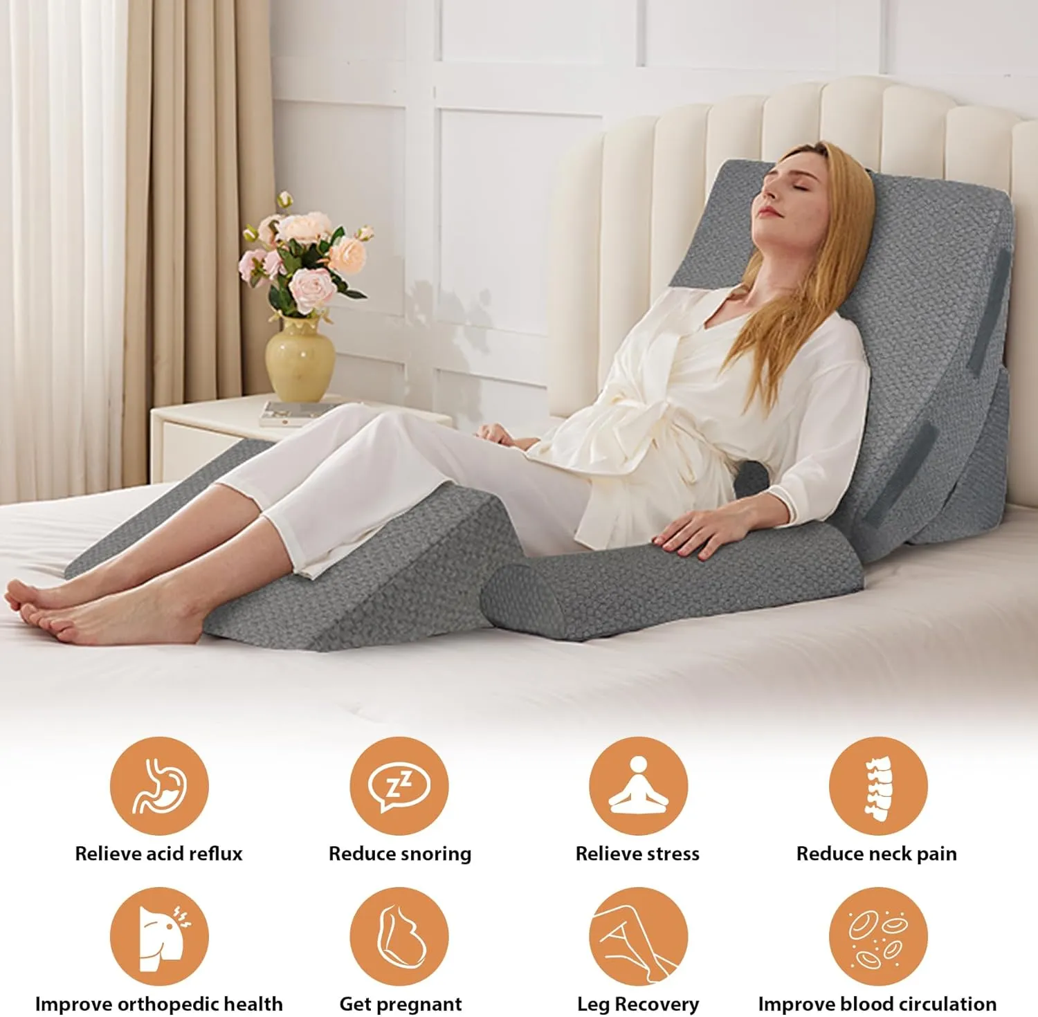 4PCS Wedge Pillow Set for After Surgery, Orthopedic Bed Wedge Pillow for Back Pain Relief, Sitting up in Bed,Recovery, Acid Reflux, Snoring, Body Pillow for Sleeping,Leg,Shoulder Support, Dark Grey