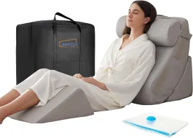 4PCS Wedge Pillow Set for After Surgery, Orthopedic Bed Wedge Pillow for Back Pain Relief, Sitting up in Bed,Recovery, Acid Reflux, Snoring, Body Pillow for Sleeping,Leg,Shoulder Support, Grey