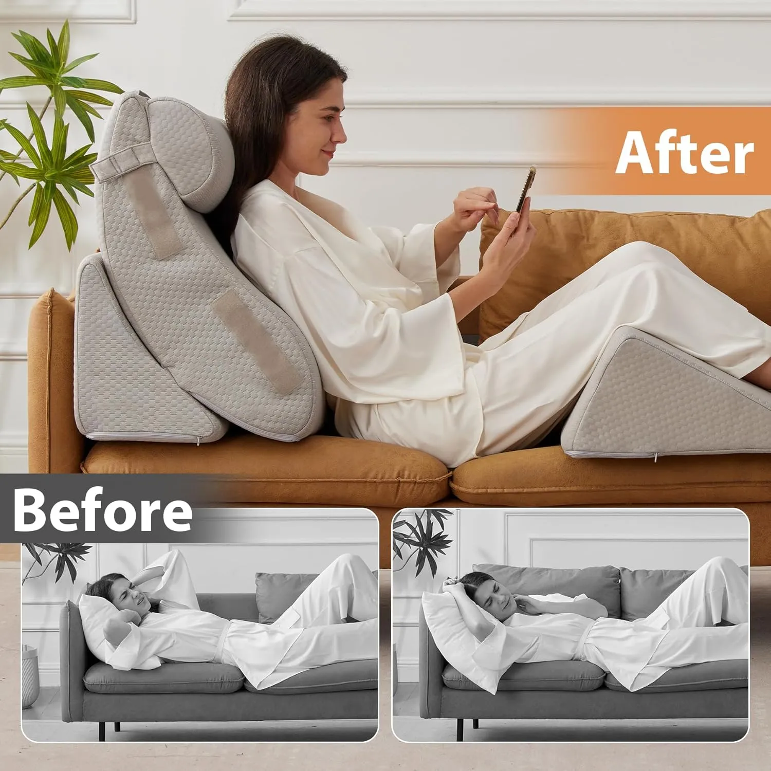4PCS Wedge Pillow Set for After Surgery, Orthopedic Bed Wedge Pillow for Back Pain Relief, Sitting up in Bed,Recovery, Acid Reflux, Snoring, Body Pillow for Sleeping,Leg,Shoulder Support, Grey
