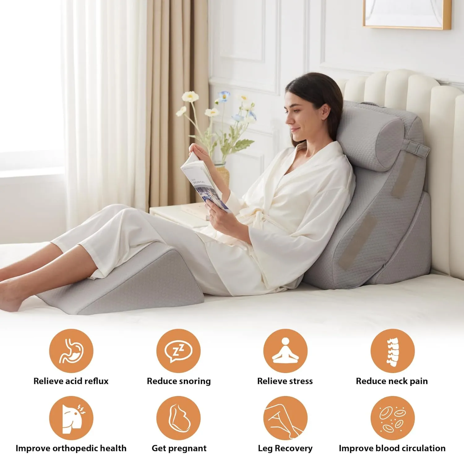 4PCS Wedge Pillow Set for After Surgery, Orthopedic Bed Wedge Pillow for Back Pain Relief, Sitting up in Bed,Recovery, Acid Reflux, Snoring, Body Pillow for Sleeping,Leg,Shoulder Support, Grey