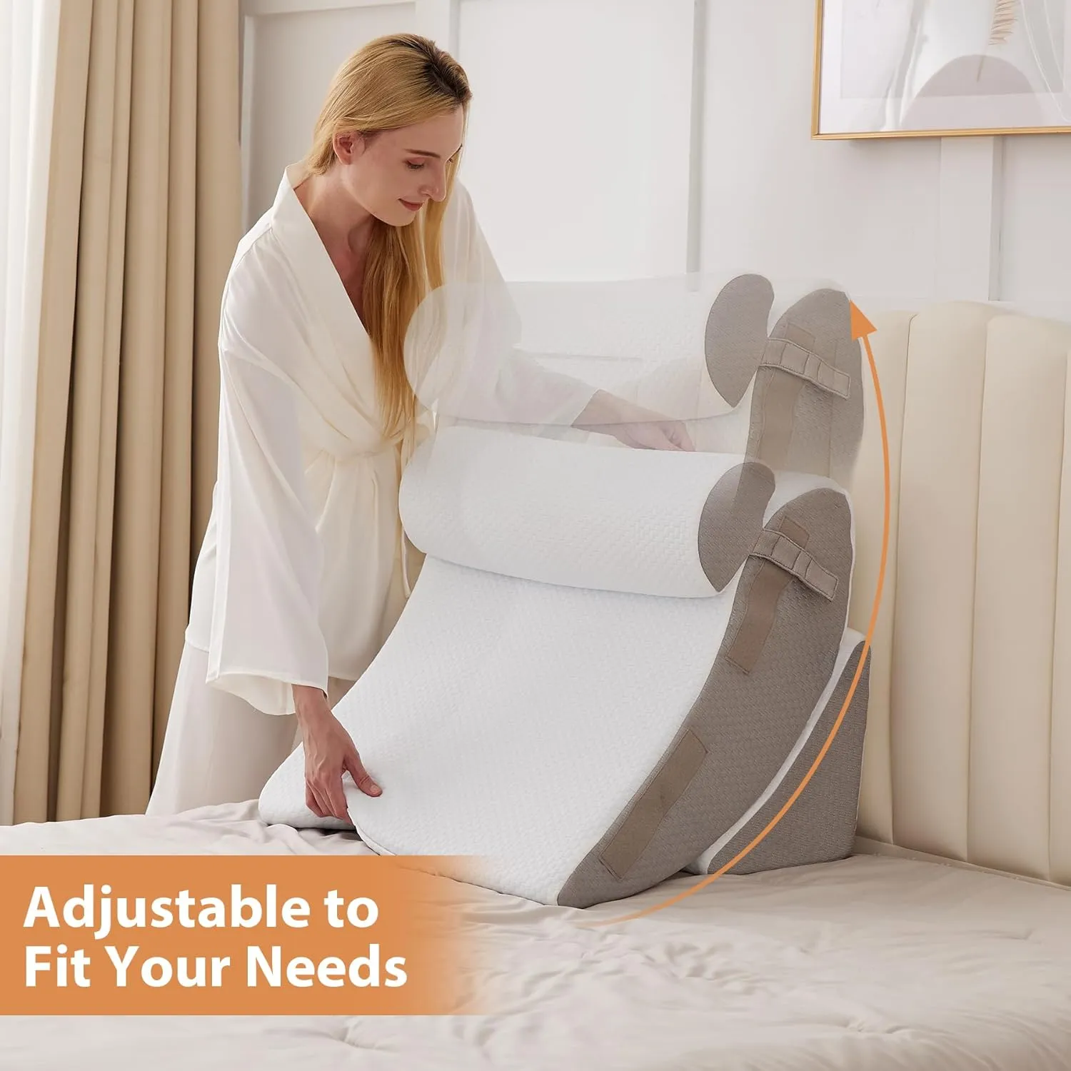 4PCS Wedge Pillow Set for After Surgery, Orthopedic Bed Wedge Pillow for Back Pain Relief, Sitting up in Bed,Recovery, Acid Reflux, Snoring, Body Pillow for Sleeping,Leg,Shoulder Support, White/Grey