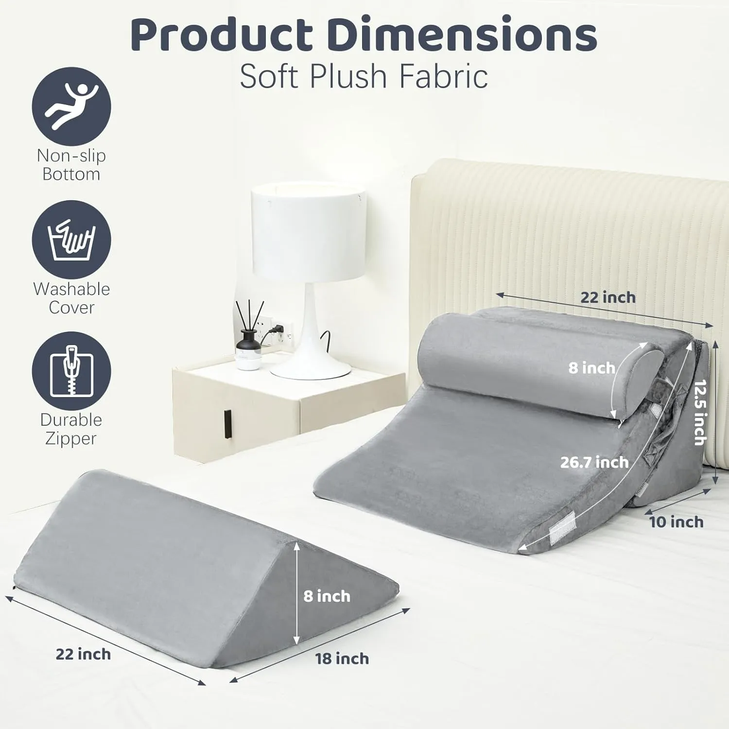 4pcs Wedge Pillow Set for After SurgeryElevated Pillows for Sleeping Foam Wedge for Back Pain Relief and Leg PainPillow Wedge for Acid Reflux Relief and Anti-snoring