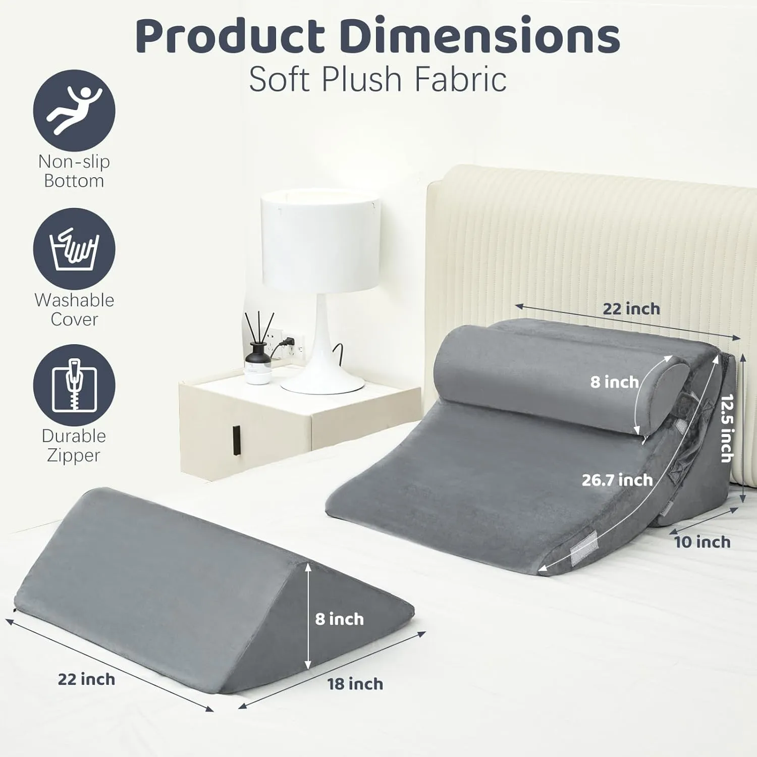 4pcs Wedge Pillow Set for After Surgery,Wedge Pillow headboard for Relief of Body Back and Leg Pain,gerd Pillows for Acid Reflux Side Sleeper and Anti-snoring.