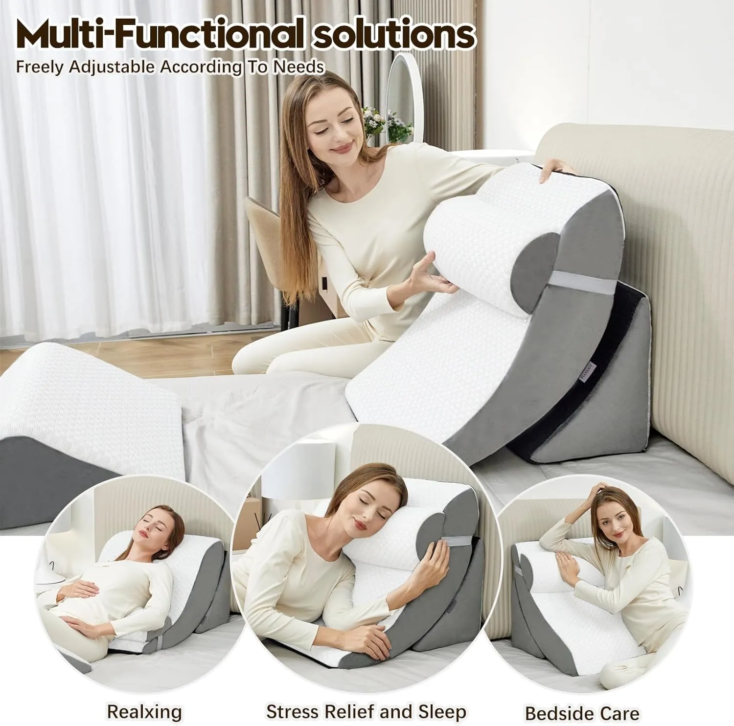 4pcs Wedge Pillow Set,Wedge Pillows for Back Pain Relief and Leg Pain,Wedge Pillow for Acid Reflux Relief and Anti-snoring.