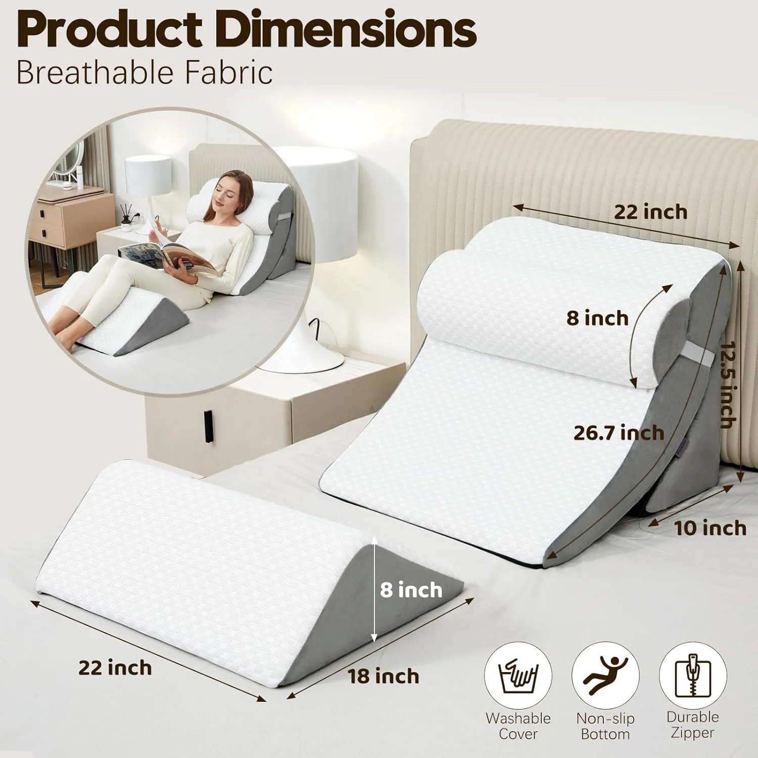 4pcs Wedge Pillow Set,Wedge Pillows for Back Pain Relief and Leg Pain,Wedge Pillow for Acid Reflux Relief and Anti-snoring.