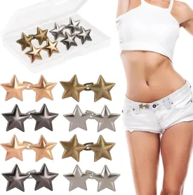 8 Sets Adjustable Star Buttons No Sewing Buttons Metal Stars Jean Buttons Pins for Loose Jeans Pants Skirts Sleeves Sweaters Pentagram Pant Waist Tightener Button Pins Clothing Accessories