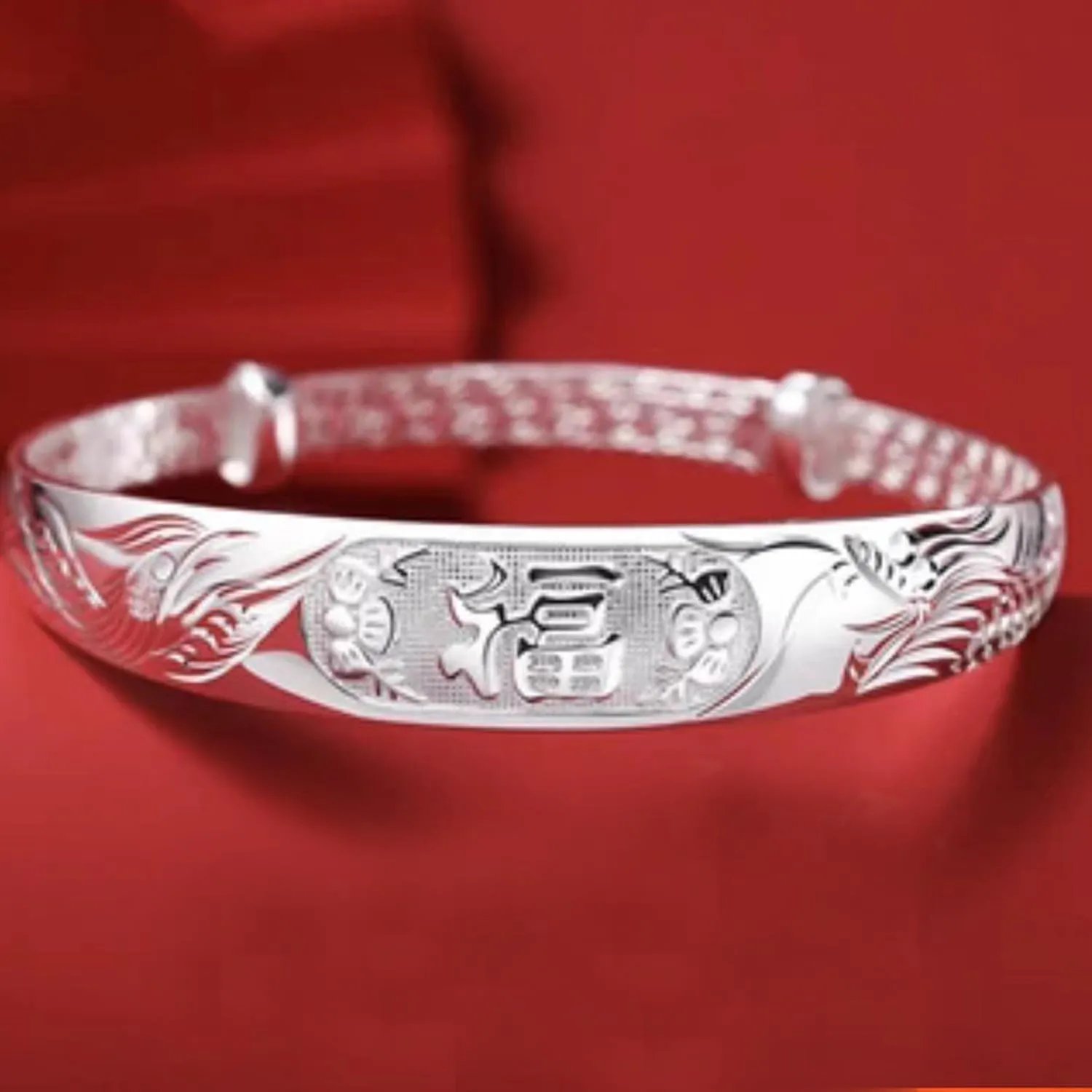 925 Sterling Silver Ethnic Style Bangle Bracelet for Women Boho Adjustable Cuff Bangles Floral Engraved Texture Open Cuff Bracelet Lotus Bangles for Mom Wife Birthday Mother's Day Gifts for Women
