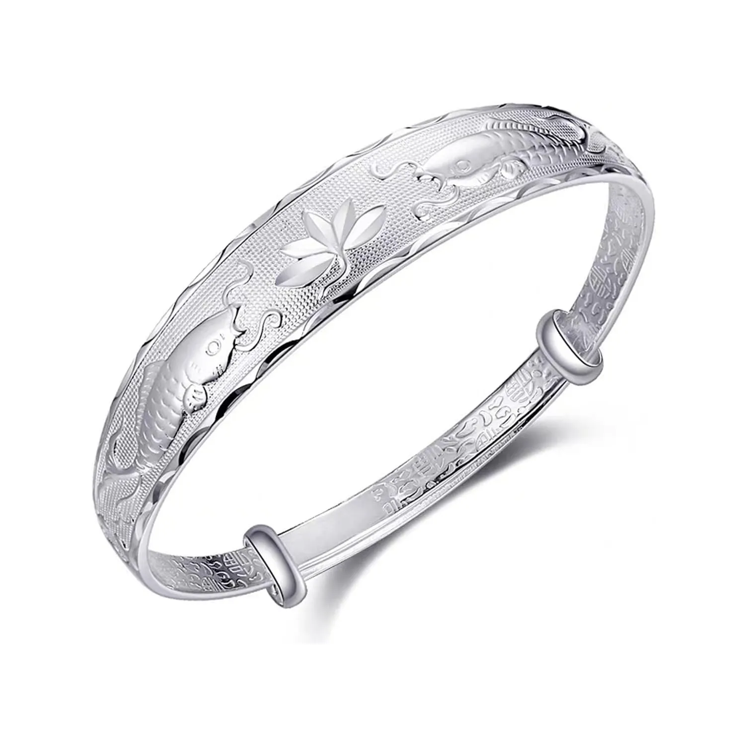 925 Sterling Silver Ethnic Style Bangle Bracelet for Women Boho Adjustable Cuff Bangles Floral Engraved Texture Open Cuff Bracelet Lotus Bangles for Mom Wife Birthday Mother's Day Gifts for Women