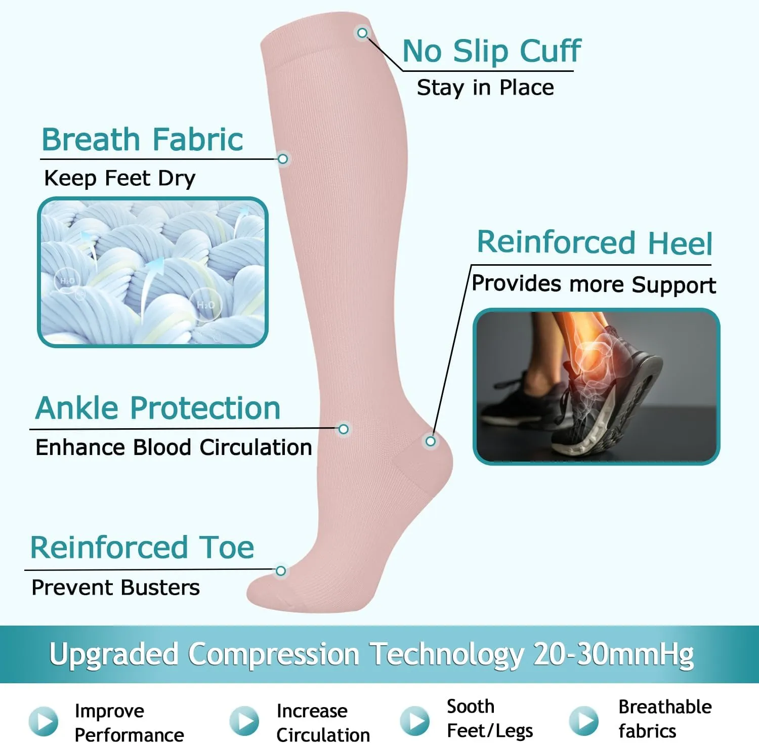ACTINPUT 8 Pairs Compression Socks for Women & Men,Support Compression Stockings for Medical Running Athletic