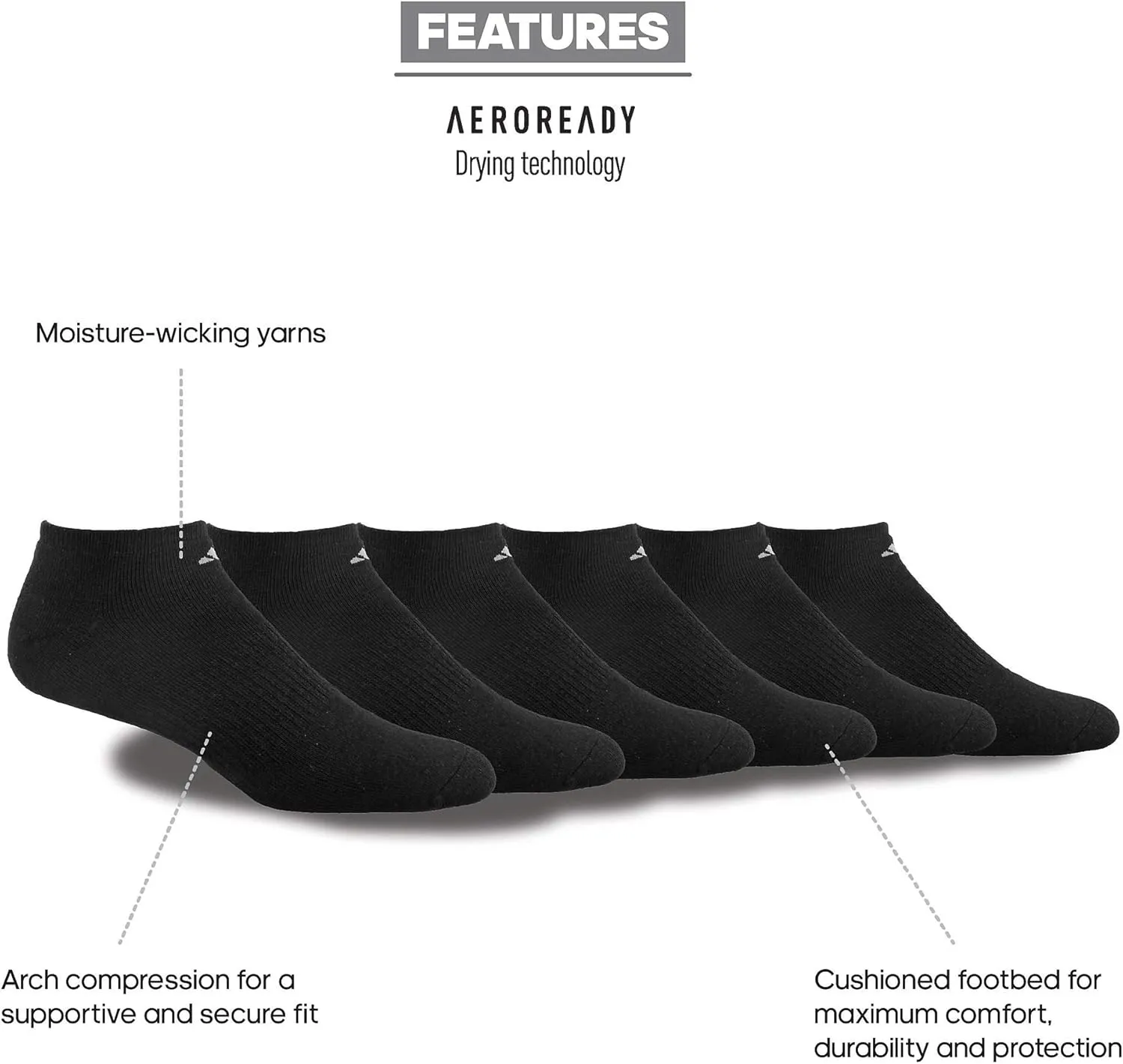 adidas Men's Athletic Cushioned 6-Pack No Show, Socks for Men