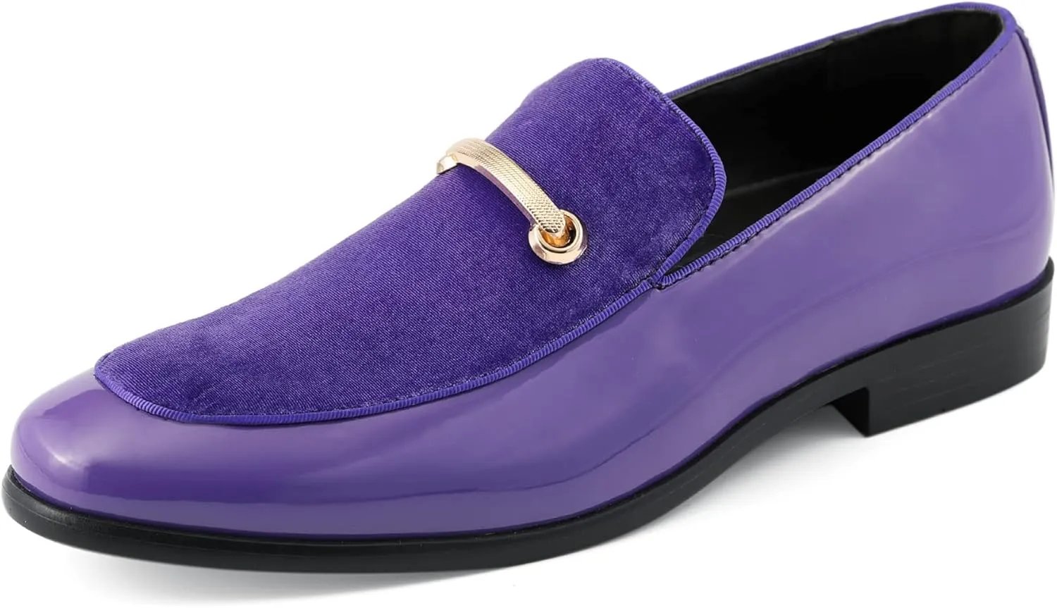 Amali Fay Velvet Mens Slip-On Shoes with Gold Chain Ornament Dress Shoes for Men Velvet Formal Loafers for Men The Original Smoking Men Tuxedo Dress Shoes