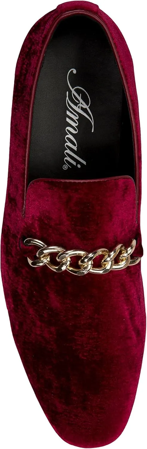 Amali Fay Velvet Mens Slip-On Shoes with Gold Chain Ornament Dress Shoes for Men Velvet Formal Loafers for Men The Original Smoking Men Tuxedo Dress Shoes