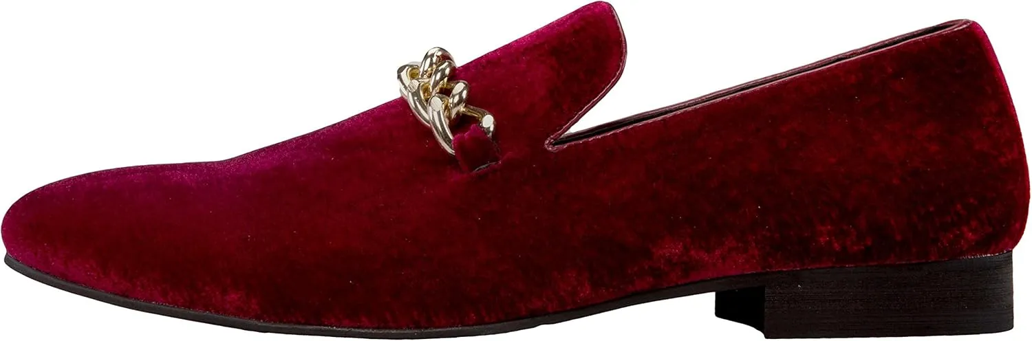 Amali Fay Velvet Mens Slip-On Shoes with Gold Chain Ornament Dress Shoes for Men Velvet Formal Loafers for Men The Original Smoking Men Tuxedo Dress Shoes