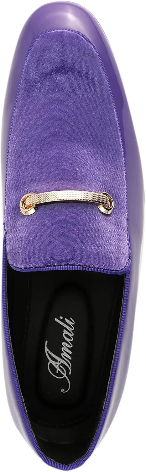 Amali Fay Velvet Mens Slip-On Shoes with Gold Chain Ornament Dress Shoes for Men Velvet Formal Loafers for Men The Original Smoking Men Tuxedo Dress Shoes