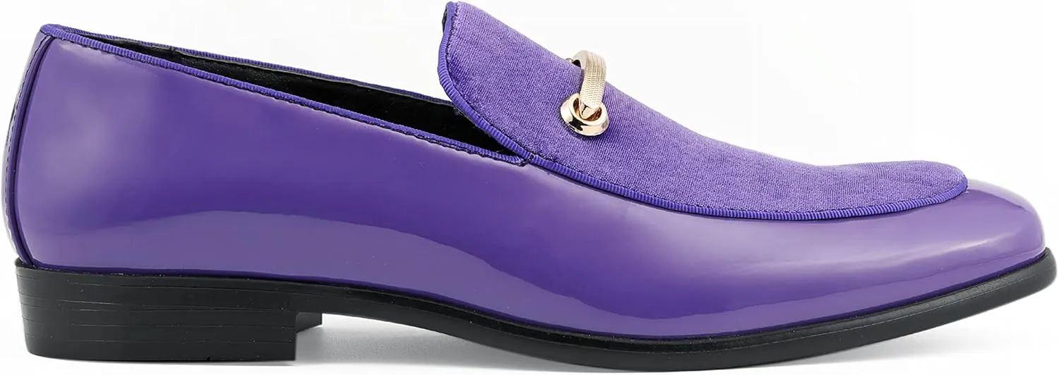 Amali Fay Velvet Mens Slip-On Shoes with Gold Chain Ornament Dress Shoes for Men Velvet Formal Loafers for Men The Original Smoking Men Tuxedo Dress Shoes
