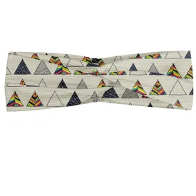 Ambesonne Geometric Headband for Women, Abstract Hand Drawn Triangles with Minimalist Modern Native Boho Style Illustration, Elastic Comfy Hair Accessory Knotted Head Wrap Everyday Use, XS-S, Taupe
